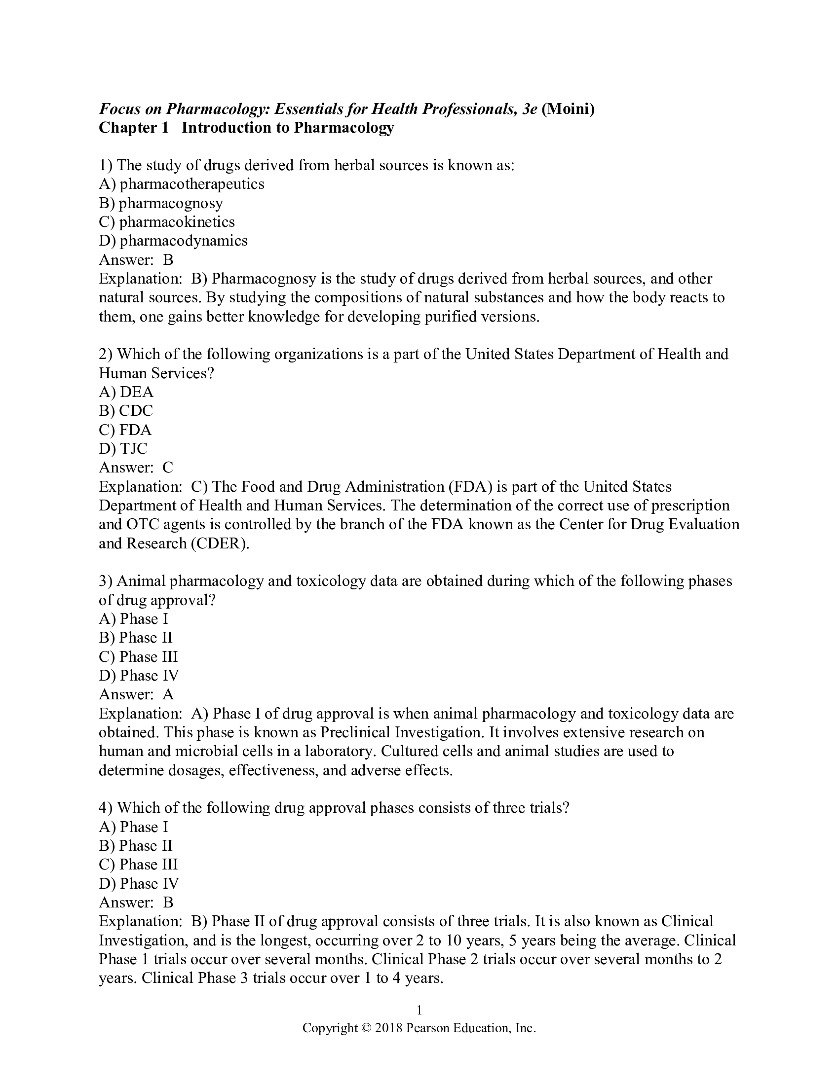 Test Bank for Focus on Pharmacology 3rd Edition by Moini.