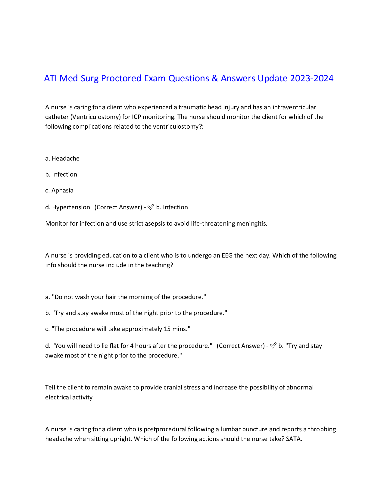 Test Bank ATI Med Surg Proctored Exam Questions & Answers Update 2023-2024