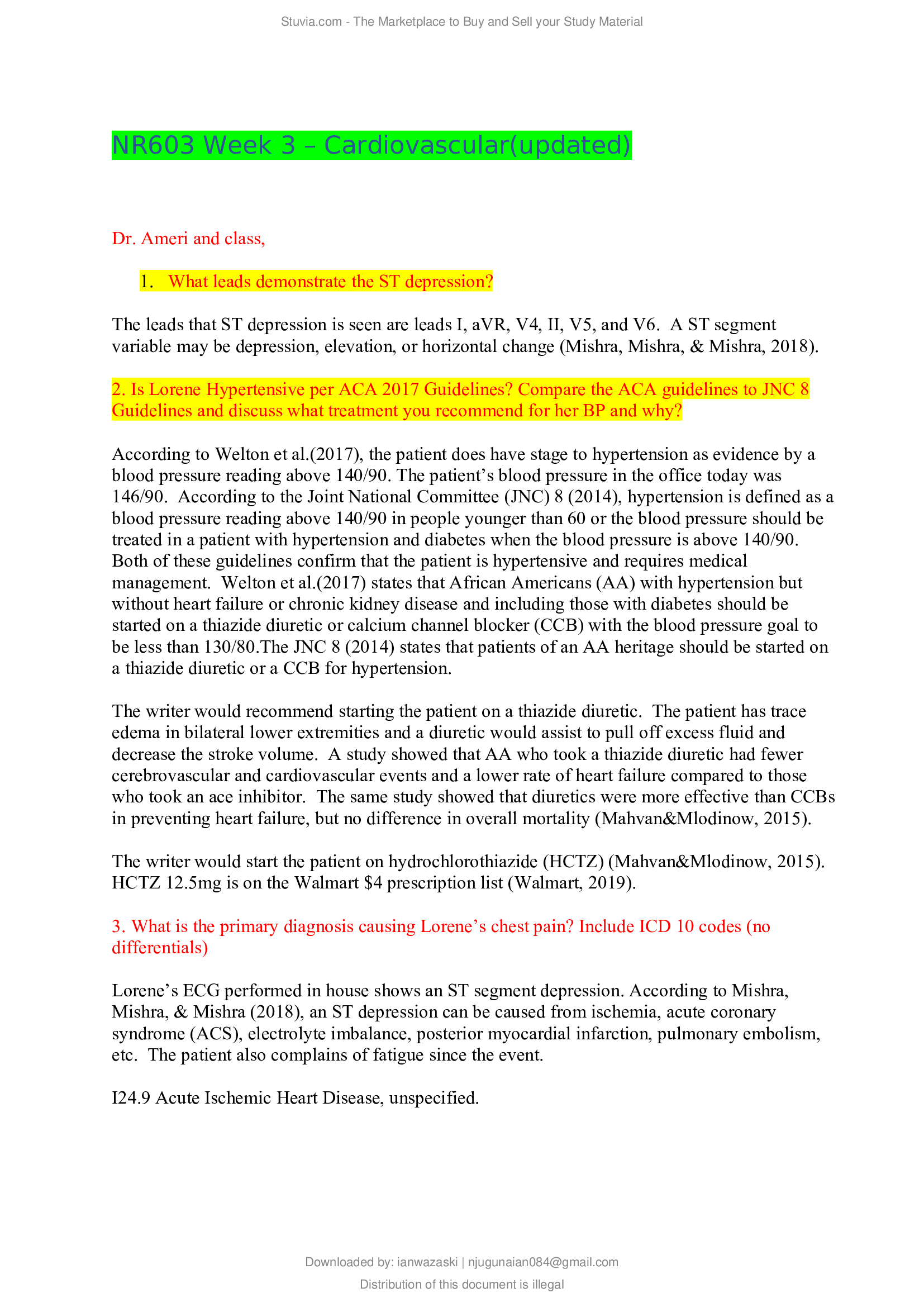 NR603 Week 3 – Cardiovascular(updated)