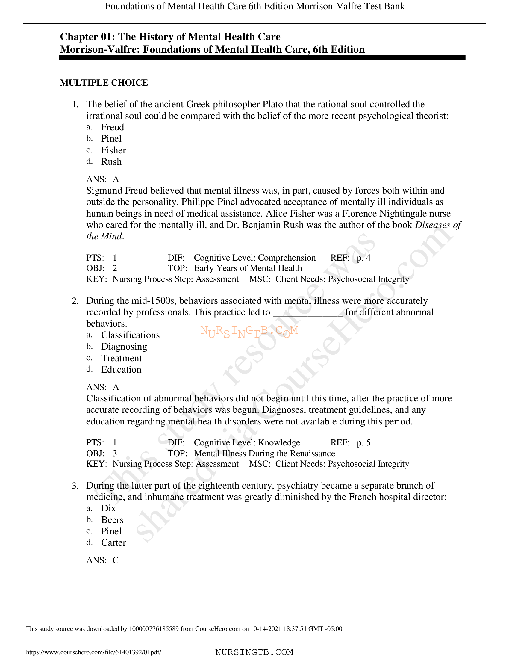 Morrison-Valfre: Foundations of Mental Health Care, 6th Edition Test Bank