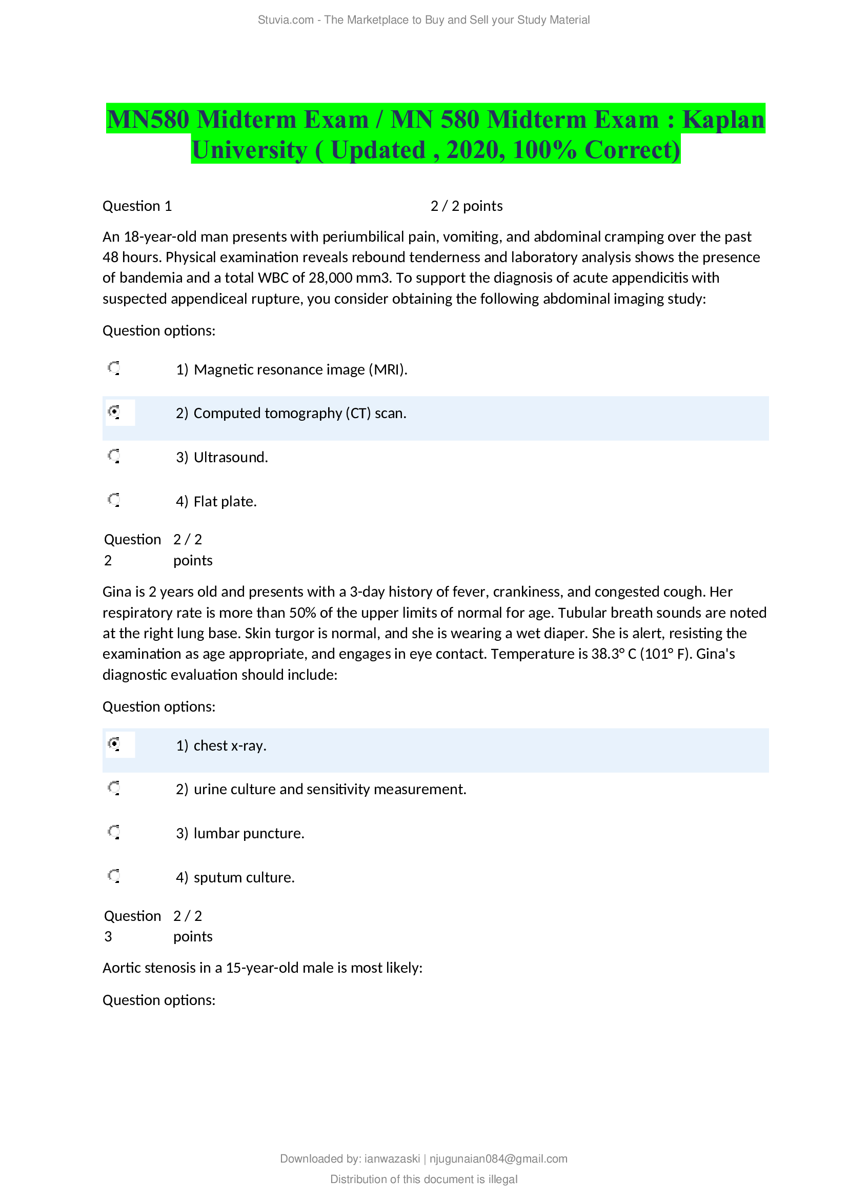 MN580 Midterm Exam: Kaplan University ( Updated , 2020, 100% Correct)