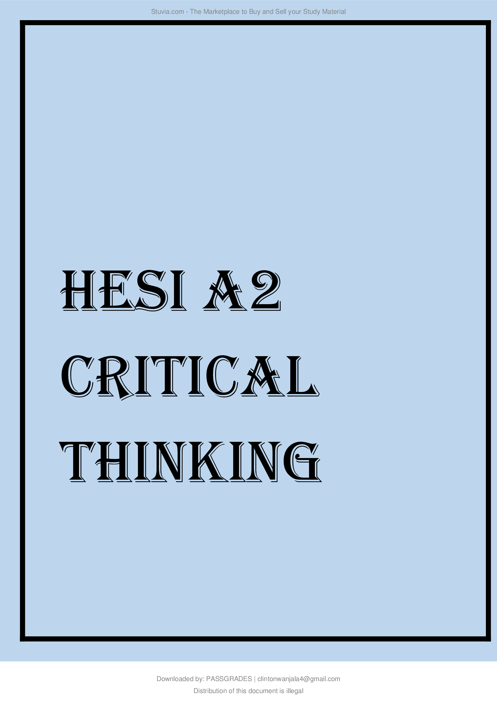 HESI A2 CRITICAL THINKING LATEST 2021