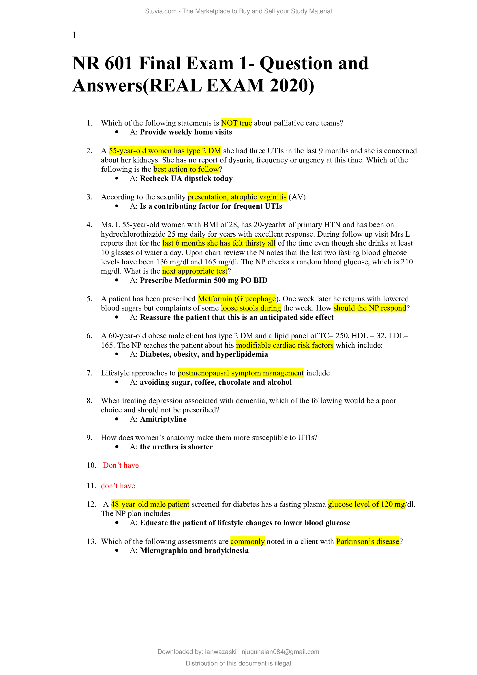 NR 601 Final Exam 1- Question and Answers(REAL EXAM 2020)