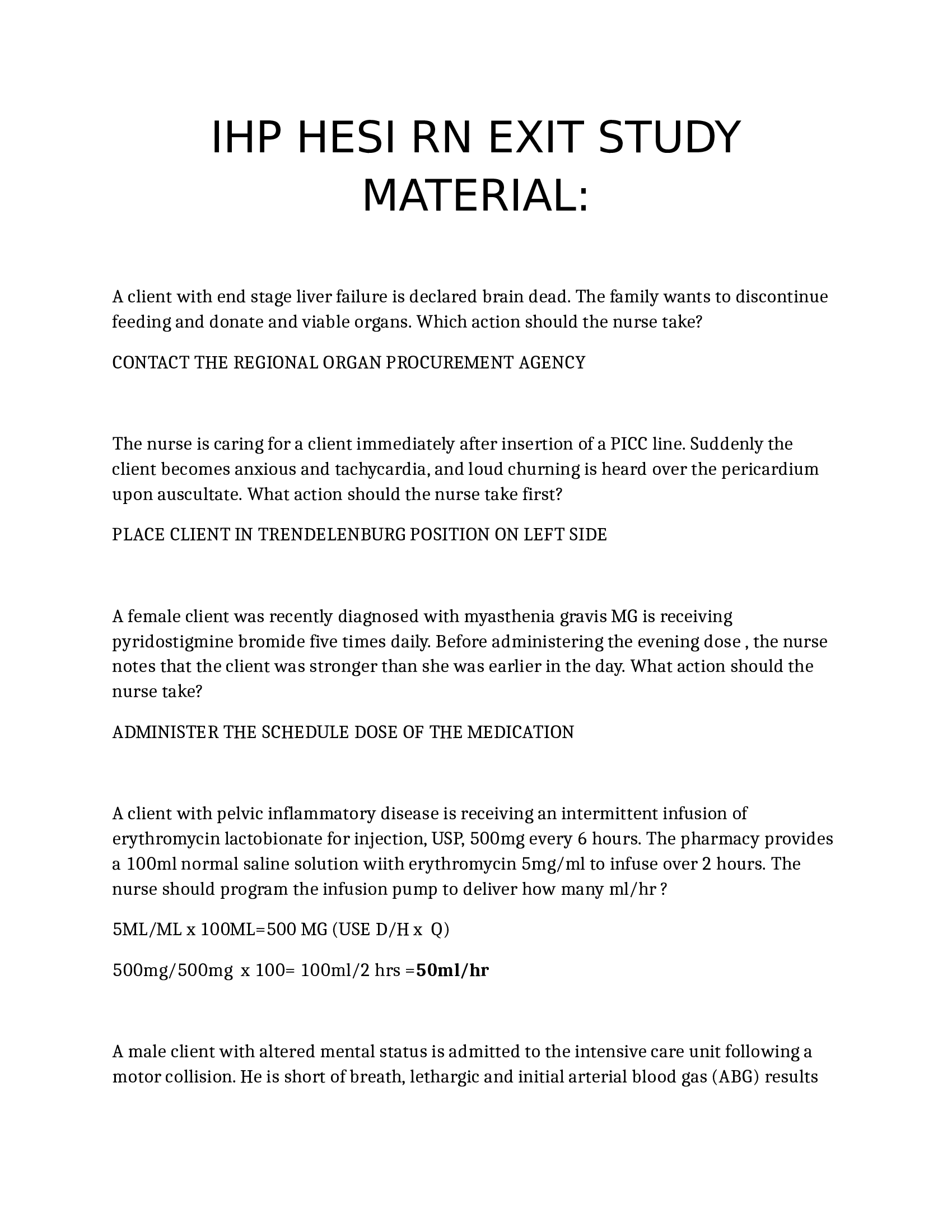 IHP HESI RN EXIT STUDY MATERIAL