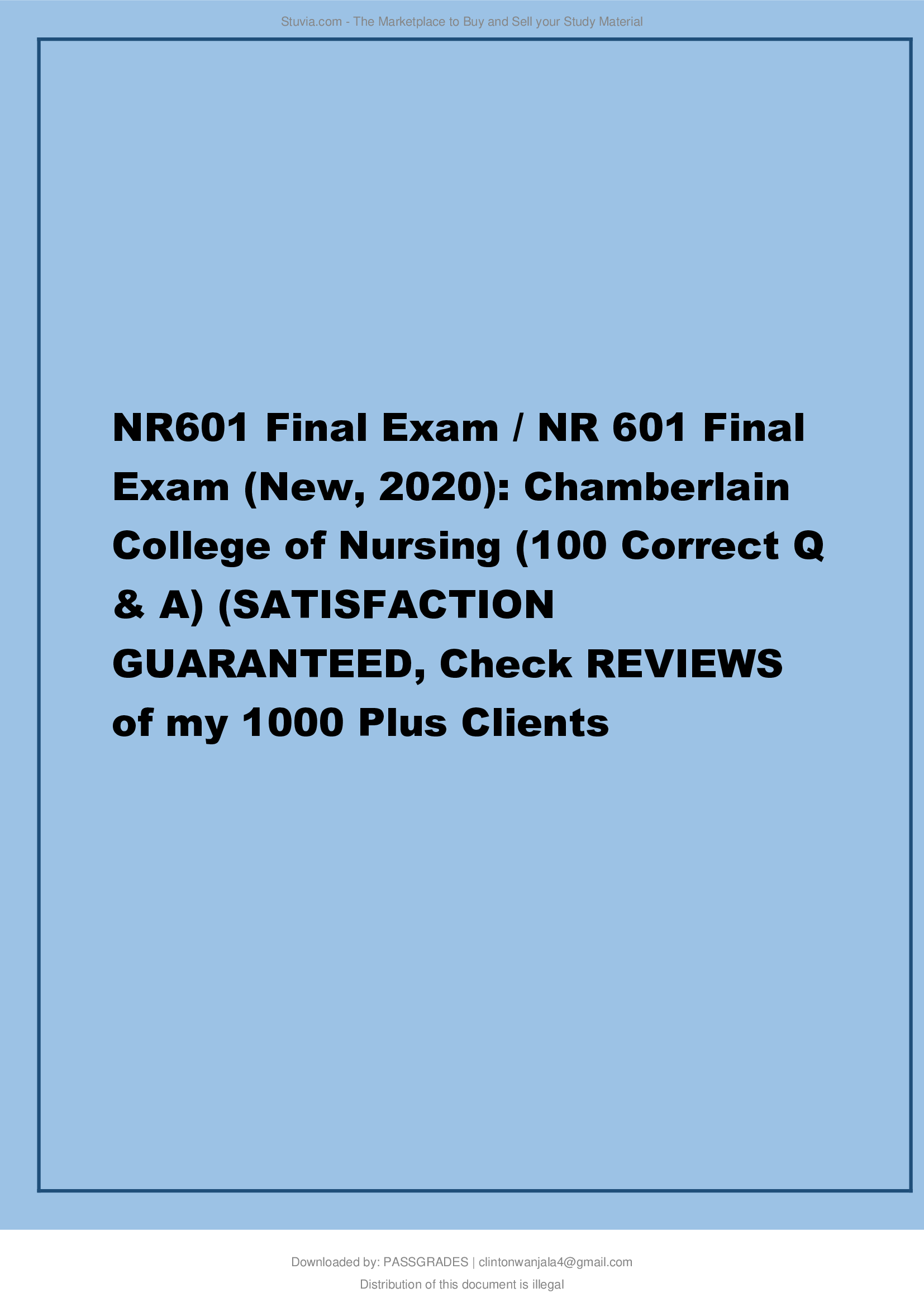 NR601 Final Exam NR 601 Final Exam (New, 2020) Chamberlain College of Nursing (100 Correct Q & A)