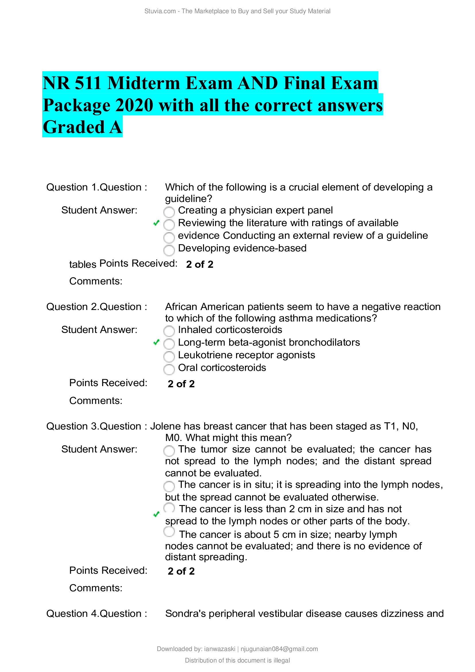 NR 511 Midterm Exam AND Final Exam Package 2020 with all the correct answers Graded A