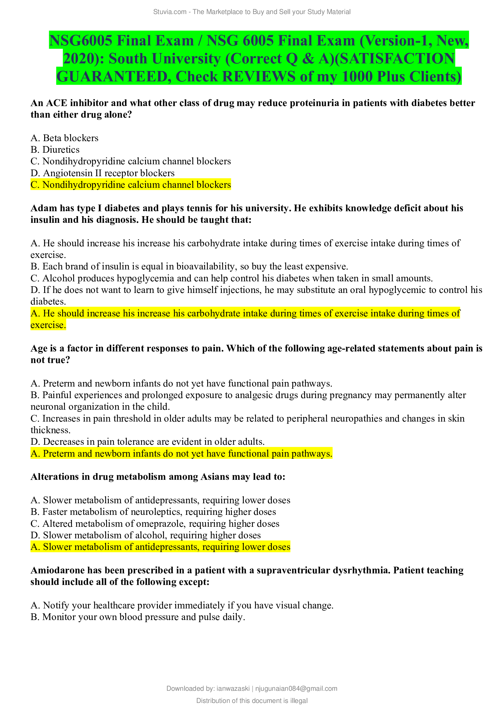 NSG6005 Final Exam ; NSG 6005 Final Exam (Version-1, New, 2020); South University (Correct Q & A) (SATISFACTION GUARANTEED, Check REVIEWS of my 1000 Plus Clients)