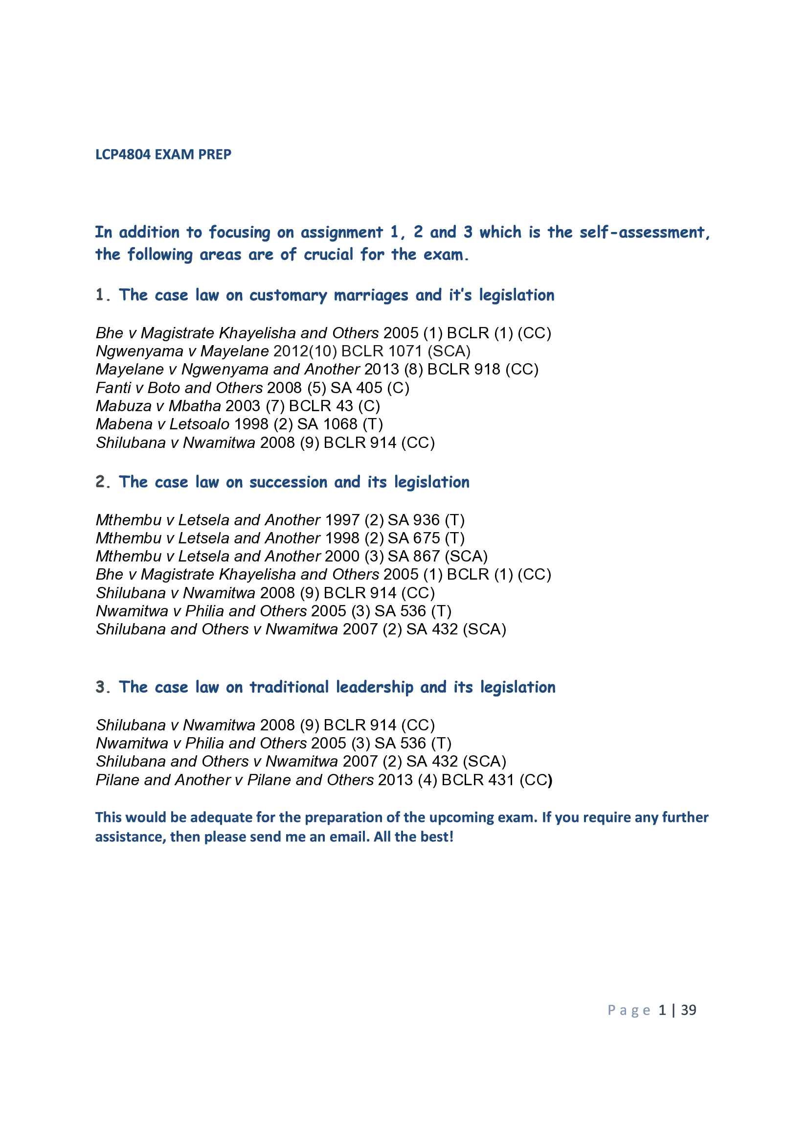 LCP4804 - Advanced Indigenous Law Cases Summary Notes 2021