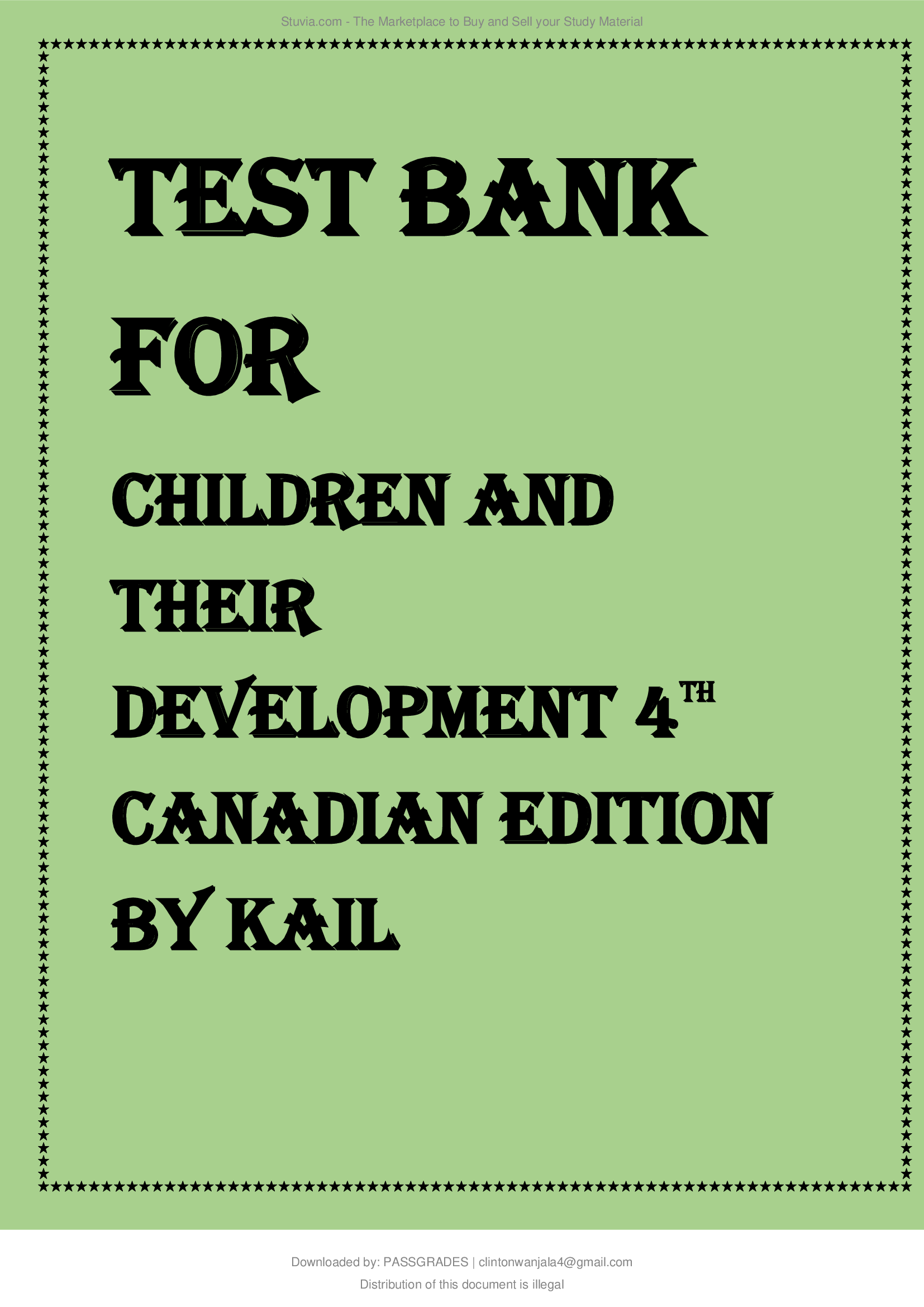 Test Bank For Children and Their Development 4th Canadian Edition by Kail