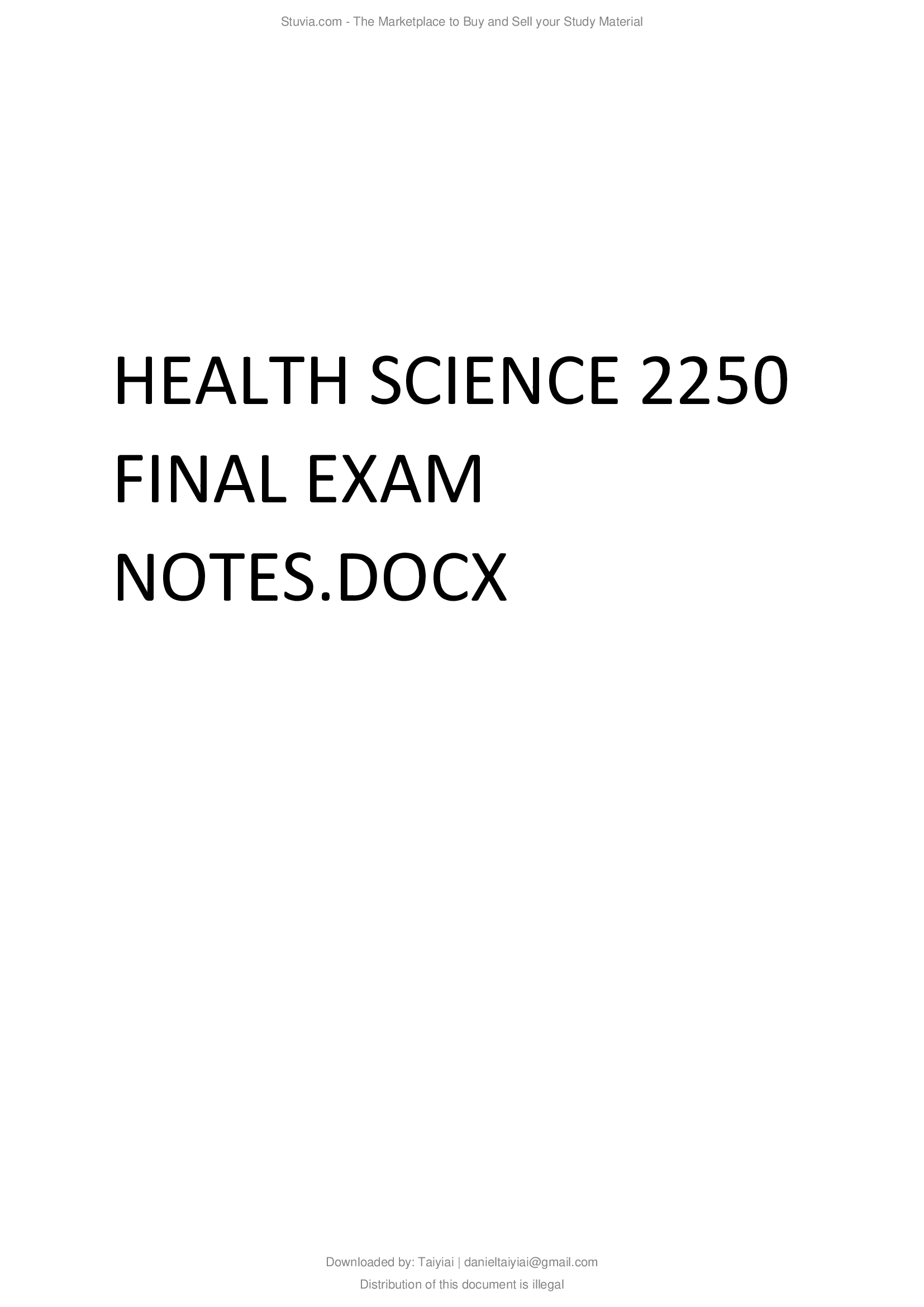Health Science 2250 final exam notes