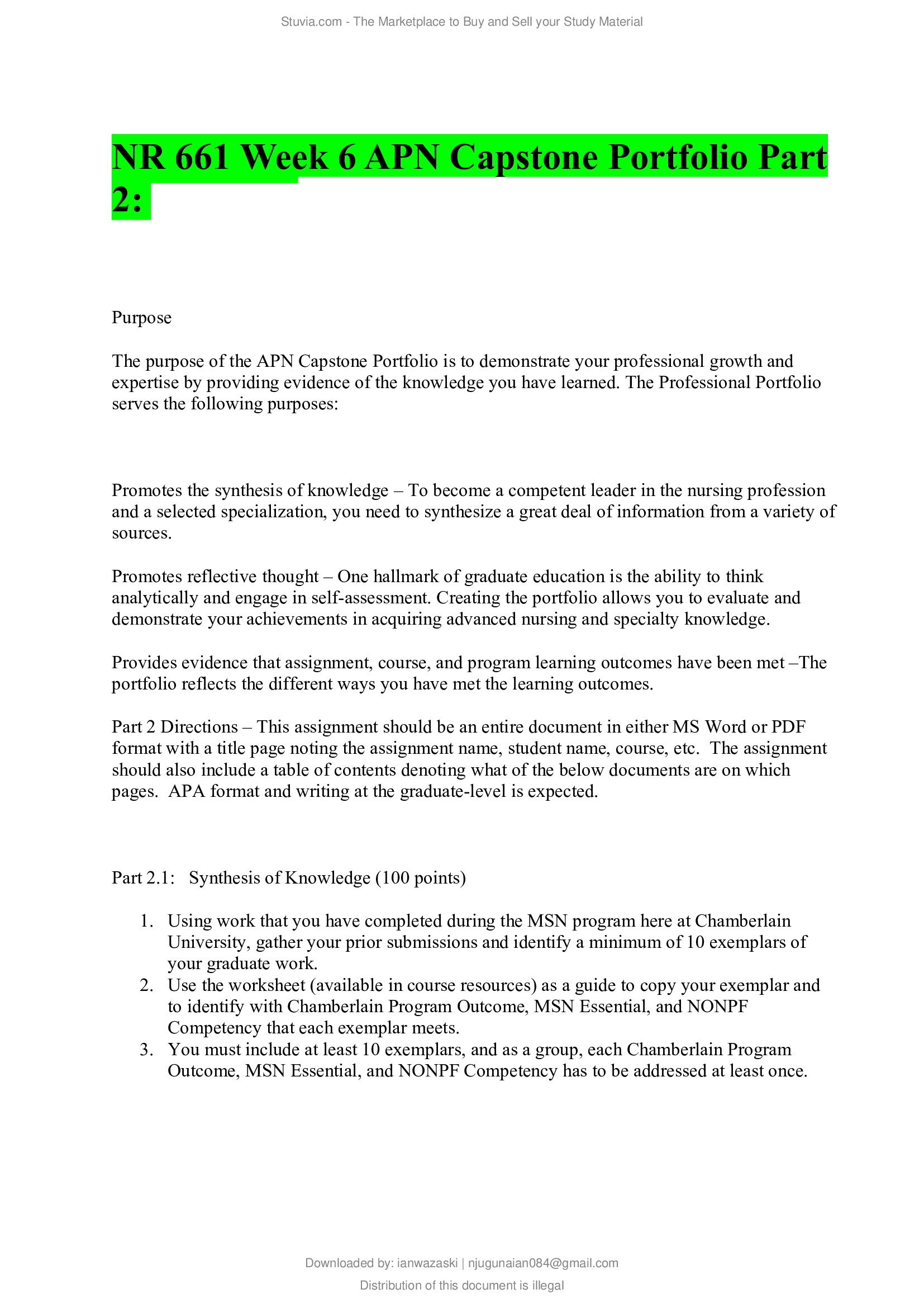 NR 661 Week 6 APN Capstone Portfolio Part 2 FALL 2021