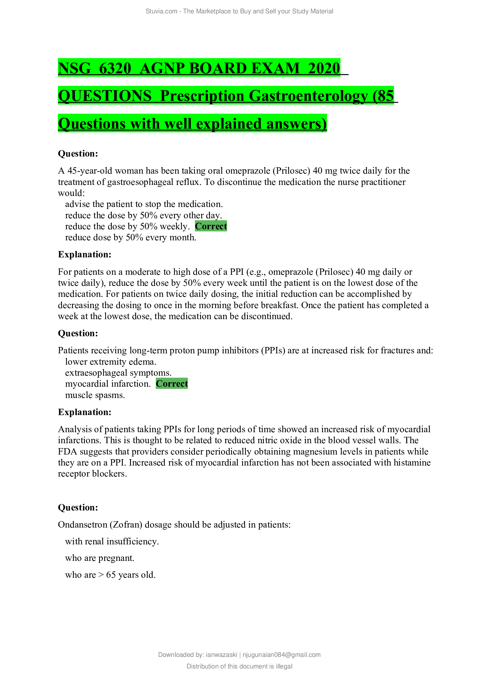 NSG  6320  AGNP BOARD EXAM  2020 QUESTIONS  Prescription Gastroenterology (85 Questions with well explained answers)