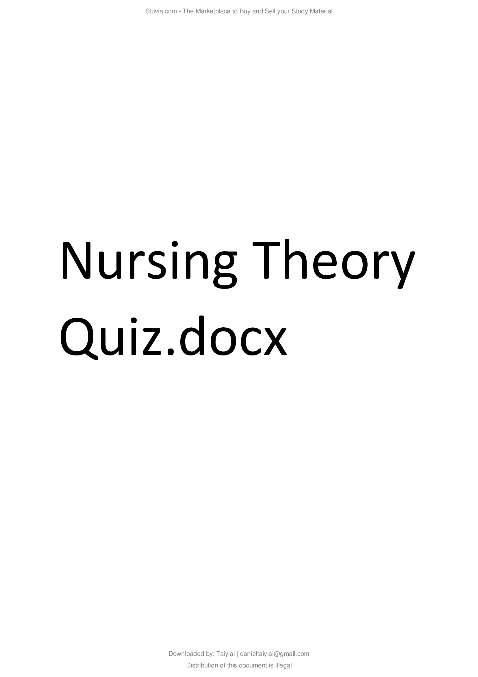 NR501 Week 8 Nursing Theory Quiz NR 501 Week 8 Nursing Theory Quiz (Solutions)