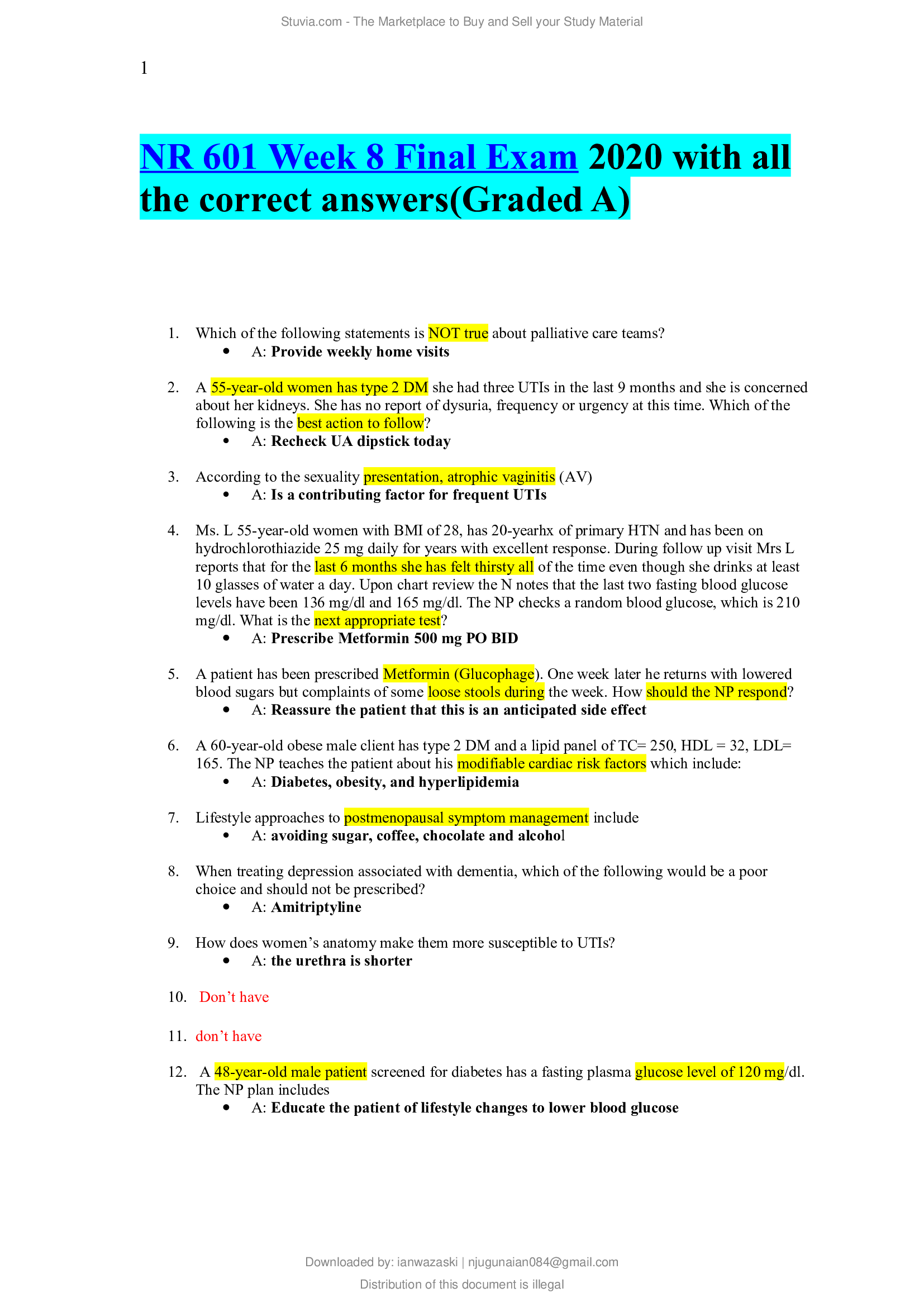 NR 601 Week 8 Final Exam 2020 with all the correct answers (Graded A)