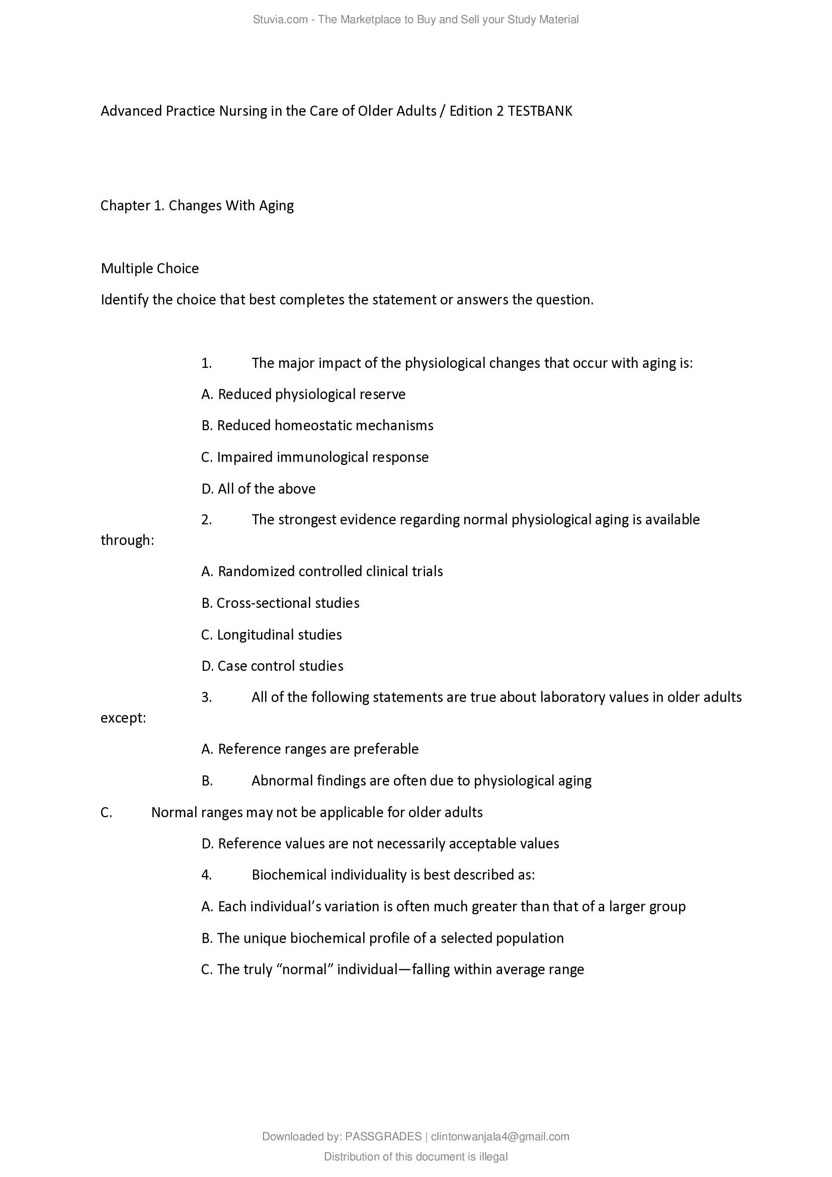 Advanced Practice Nursing in the Care of Older Adults 2nd Edition Kennedy Malone Test Bank