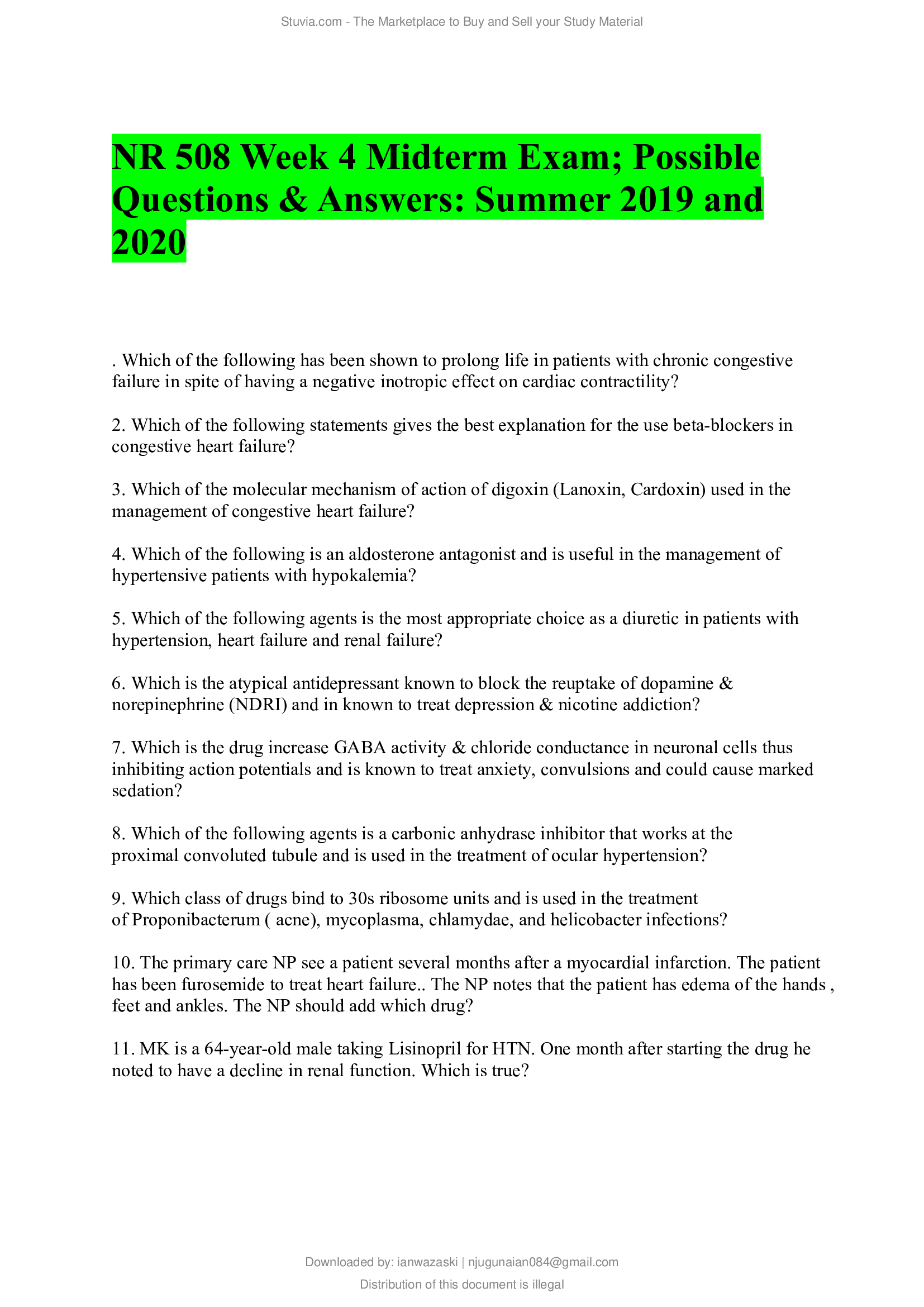 NR 508 Week 4 Midterm Exam; Possible Questions & Answers; Summer 2019 and 2020