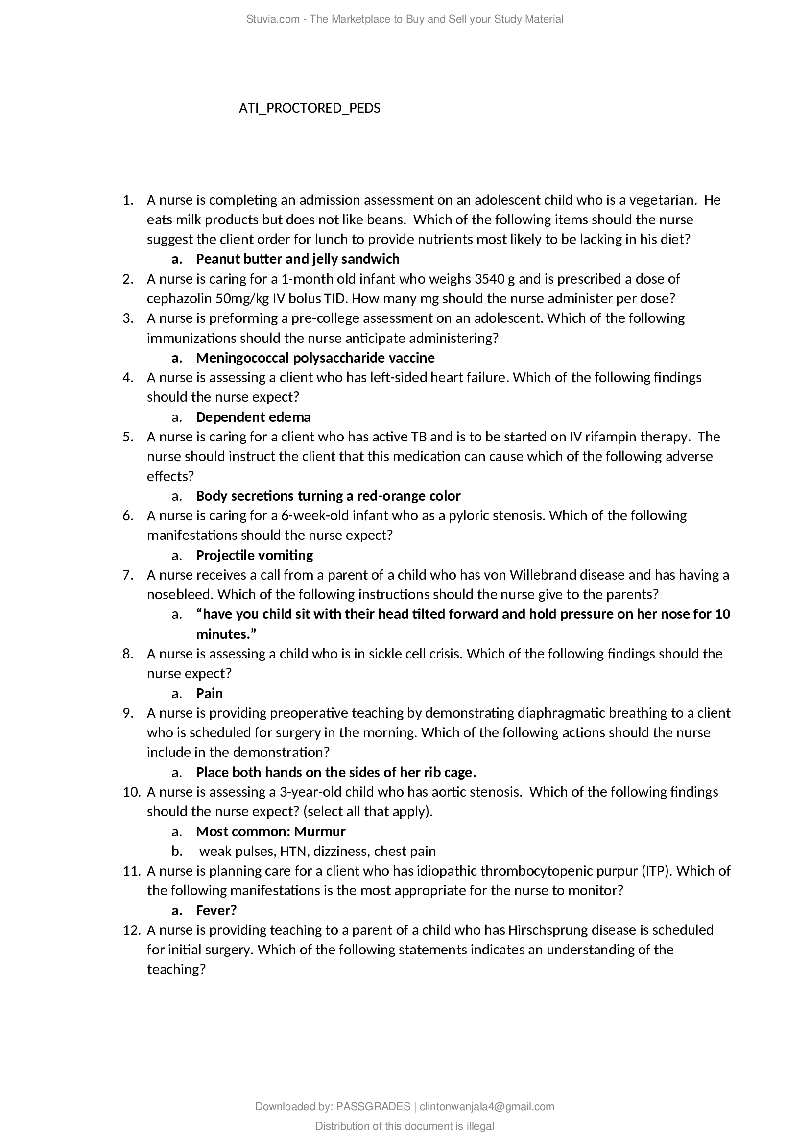 ATI PROCTORED PEDS 3 LATEST 2021 QUESTIONS AND ANSWERS