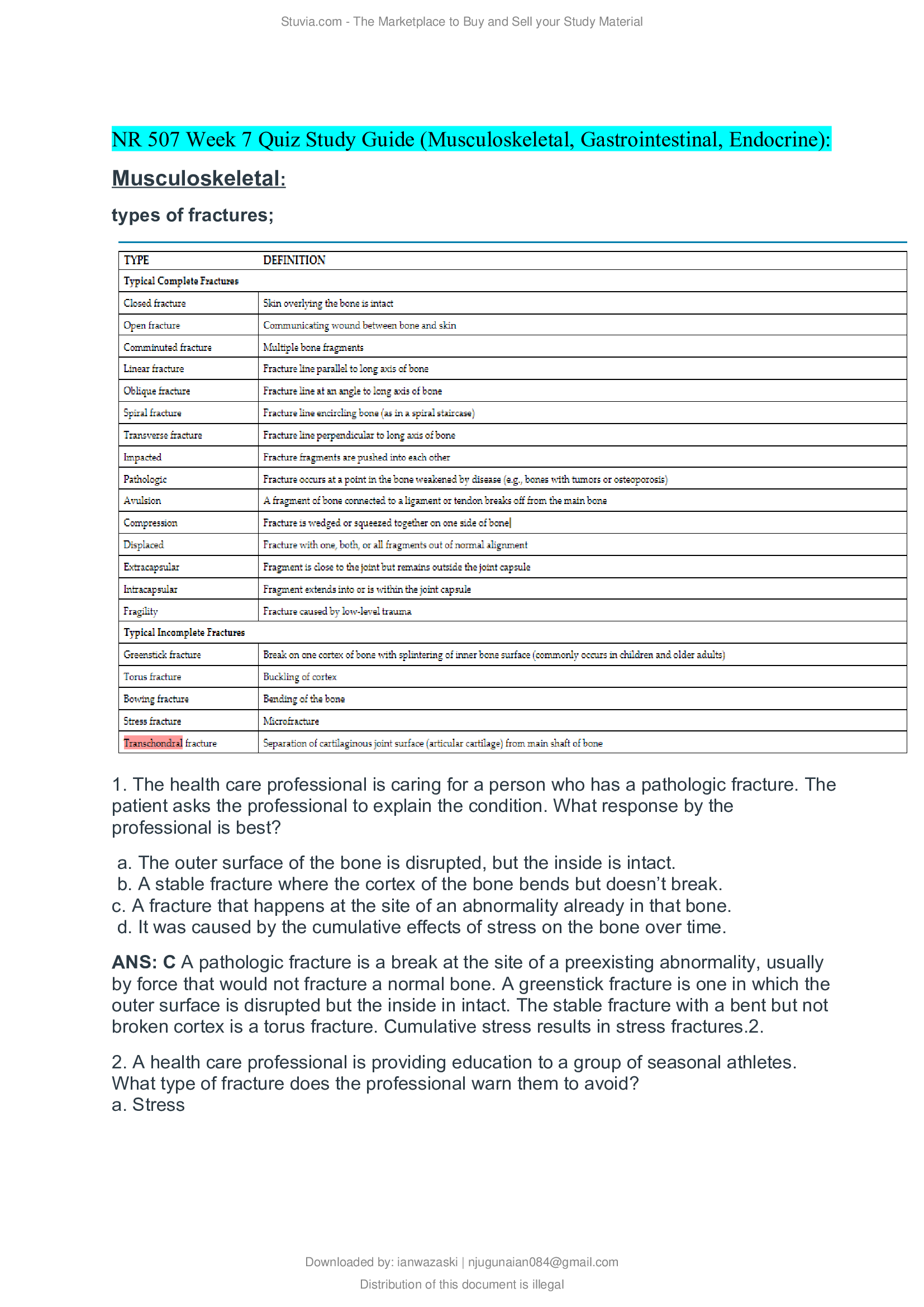 NR 507 Week 7 Quiz Study Guide (Musculoskeletal, Gastrointestinal, Endocrine); Spring 2020
