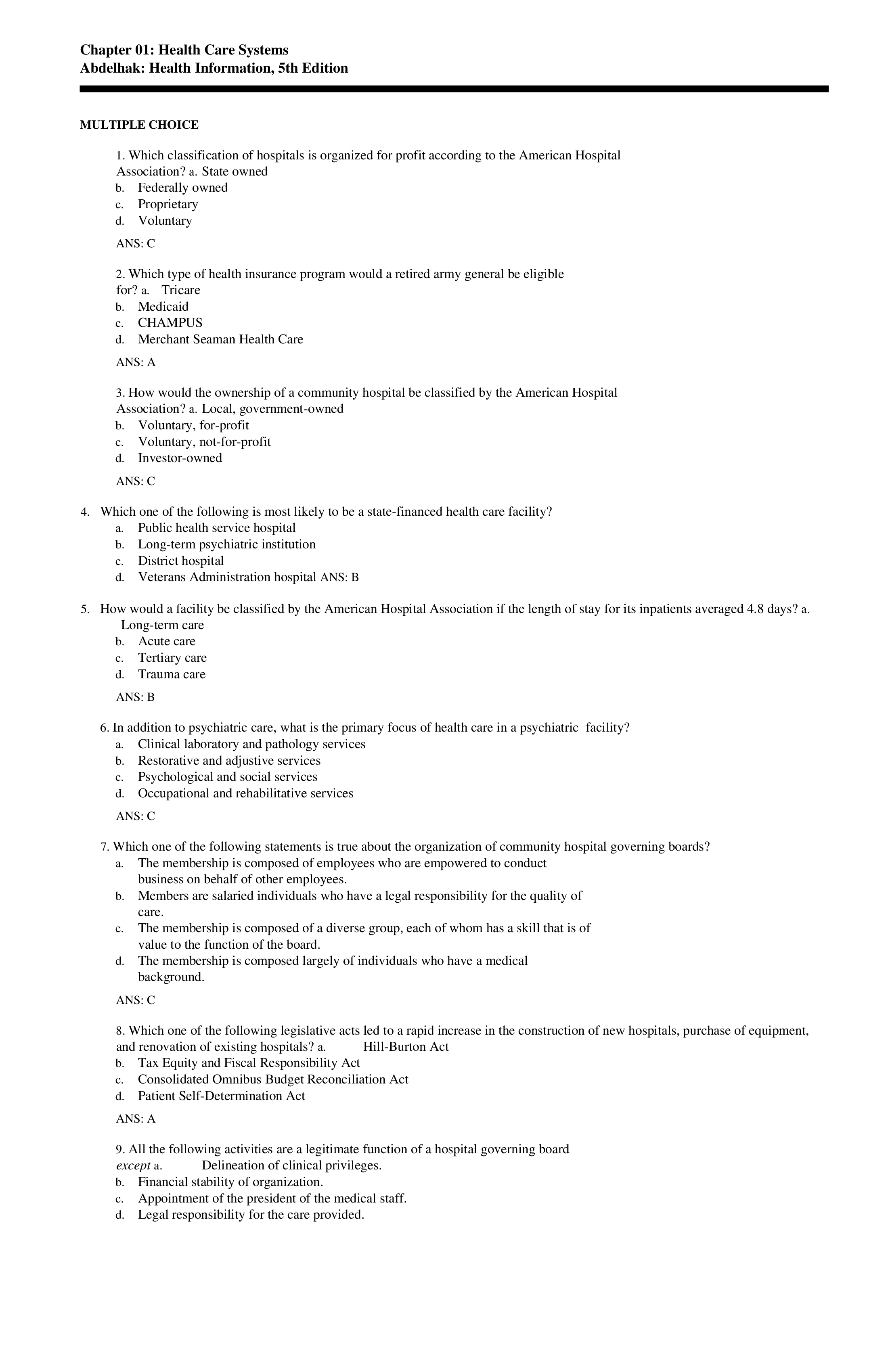 Test Bank for Health Information 5th Edition by Abdelhak.