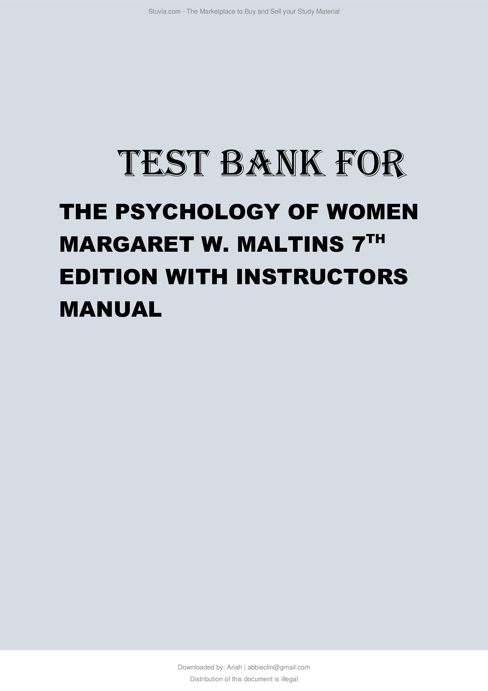 Test Bank for Margaret W. Matlins The Psychology of Women Seventh Edition