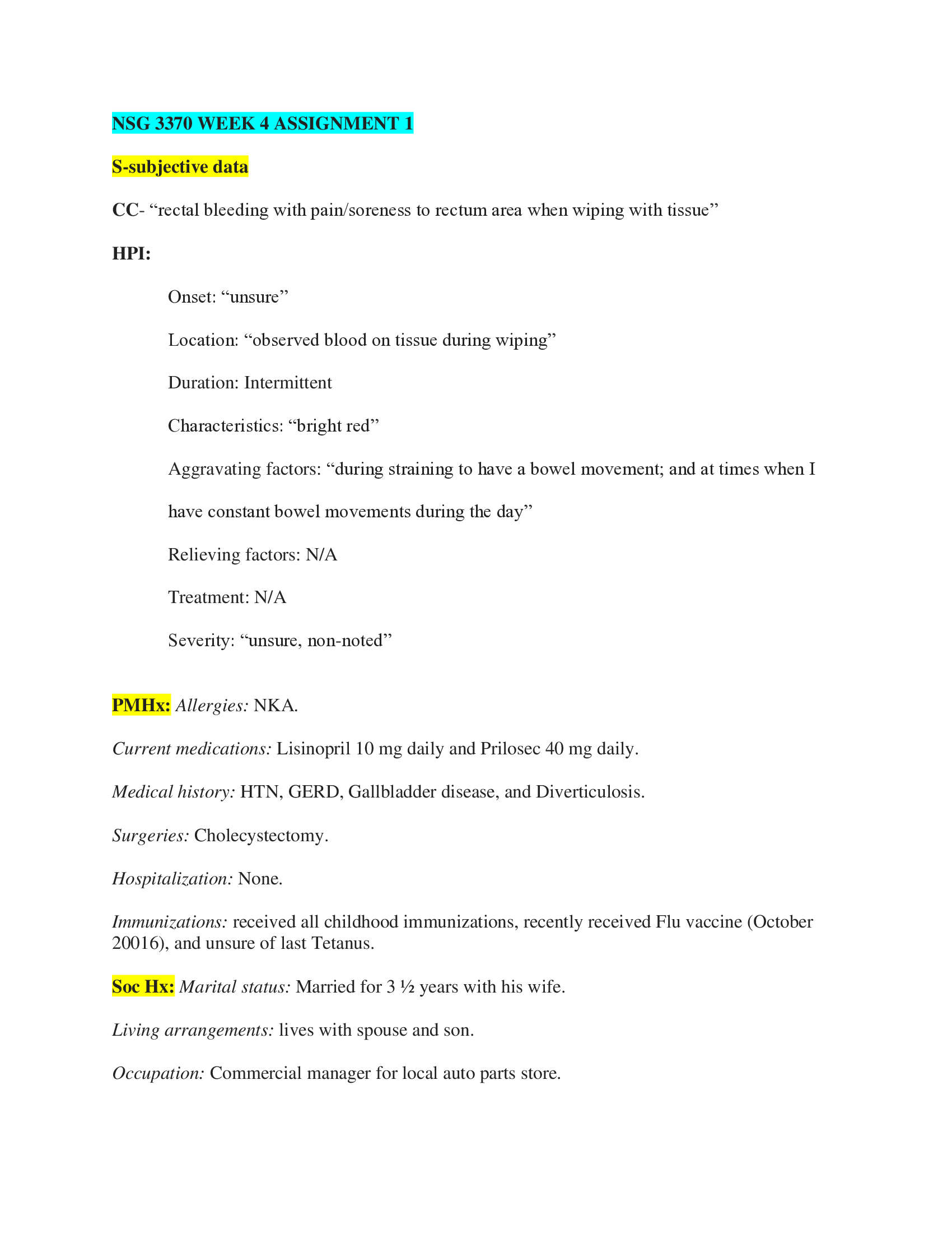 NSG 3370 WEEK 4 ASSIGNMENT 1.