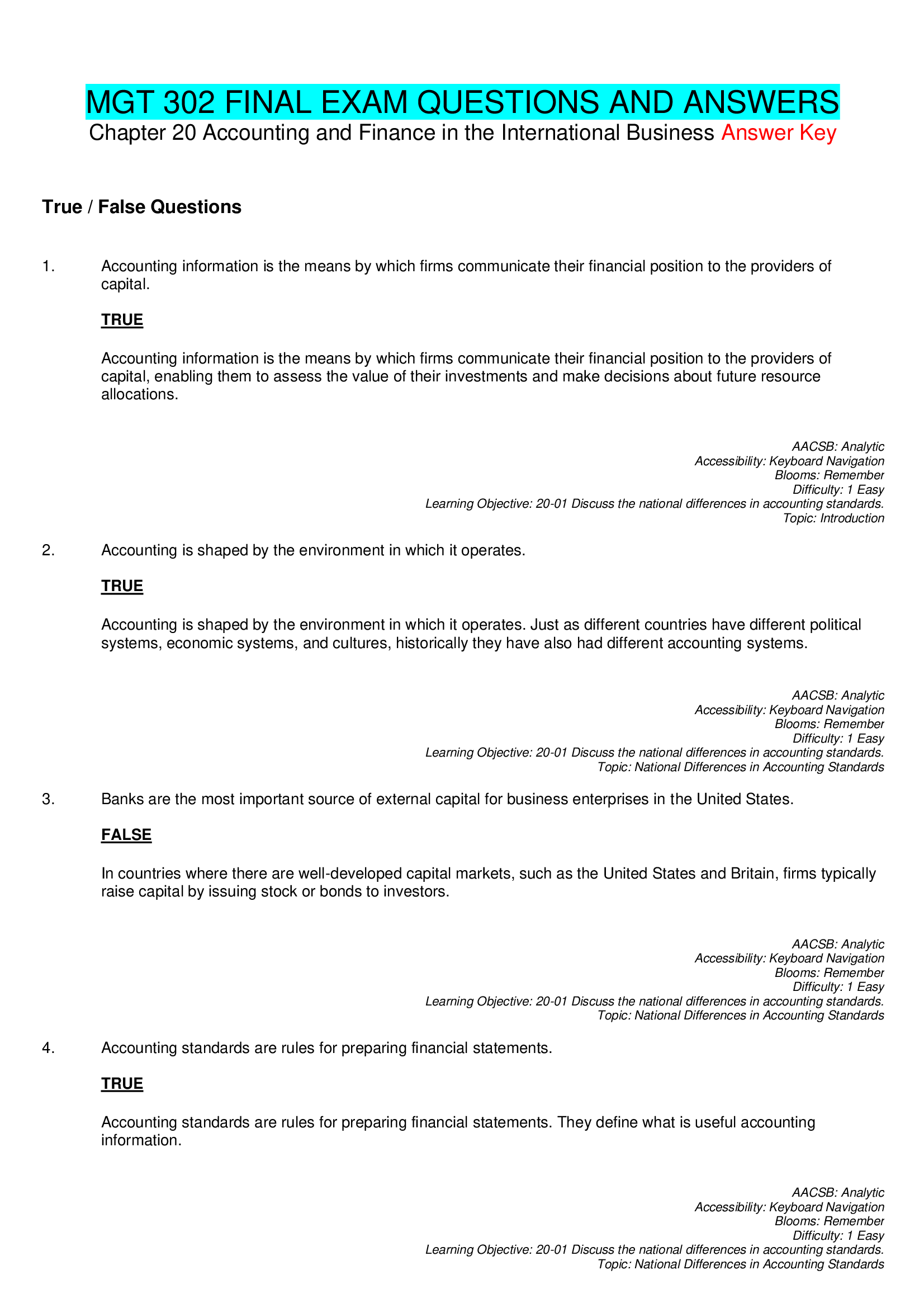 MGT 302 FINAL EXAM QUESTIONS AND ANSWERS.