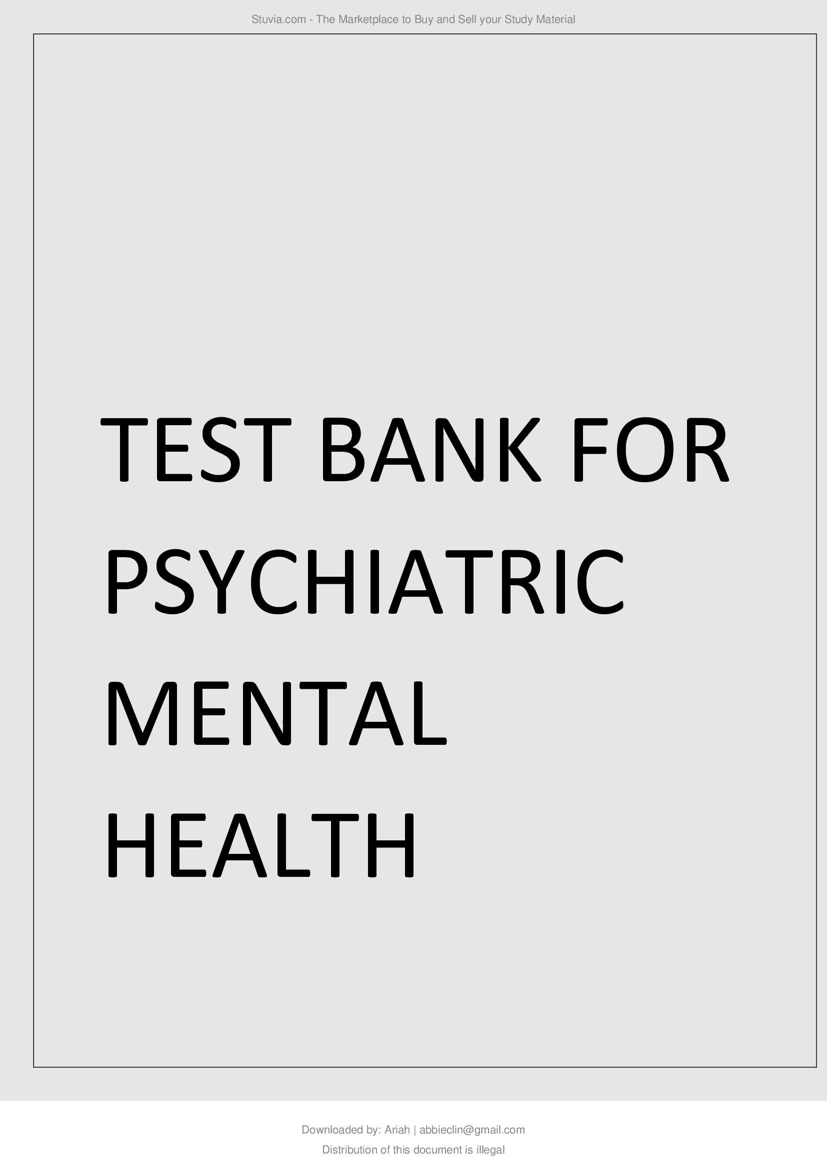 Psychiatric-Mental Health Nursing 8th edition by Videbeck Test Bank..