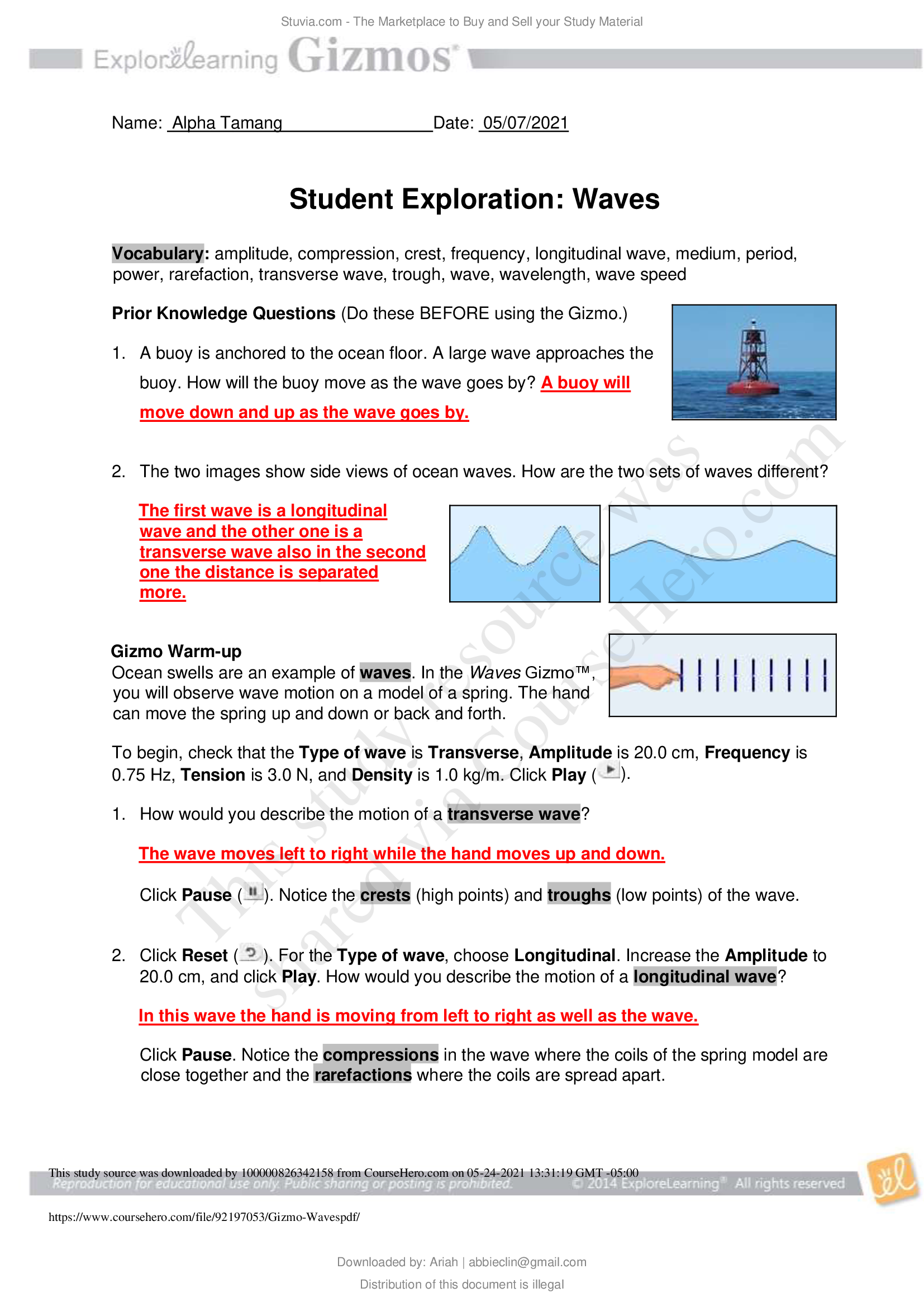 PHYS-1307 6172-21542 WavesGizmo Knowledge Q&A 100 percent Correct...
