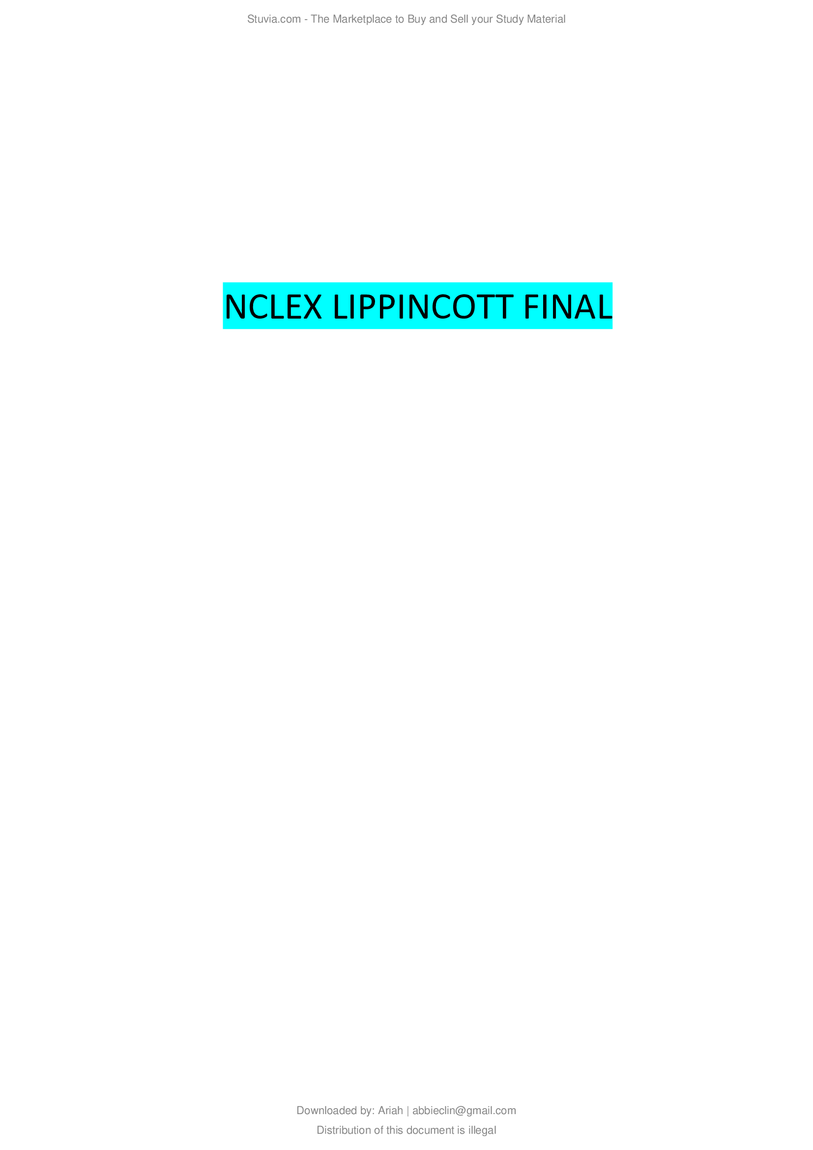 NCLEX LIPPINCOTT FINAL....