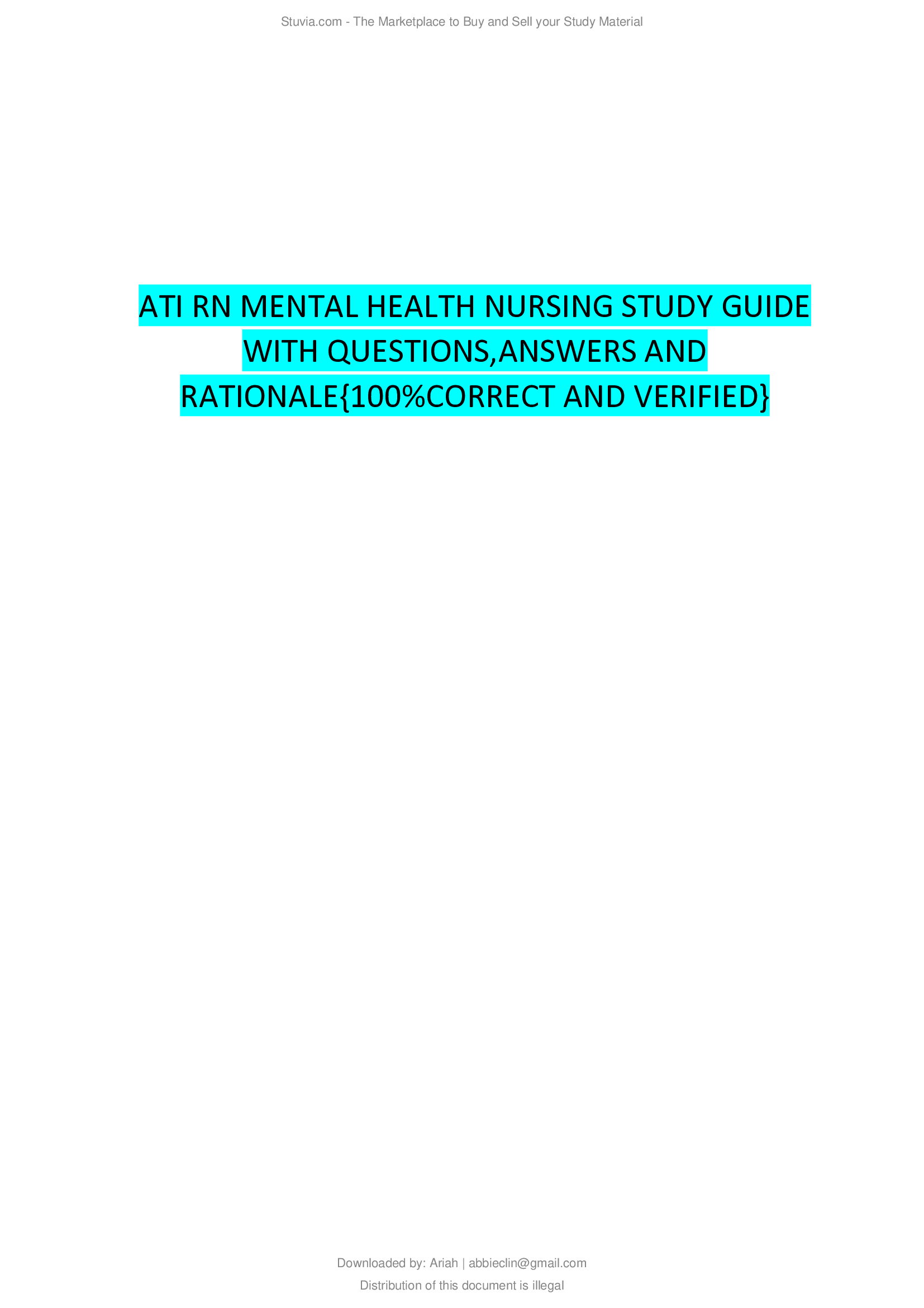 ATI RN MENTAL HEALTH NURSING STUDY GUIDE WITH QUESTIONS,ANSWERS