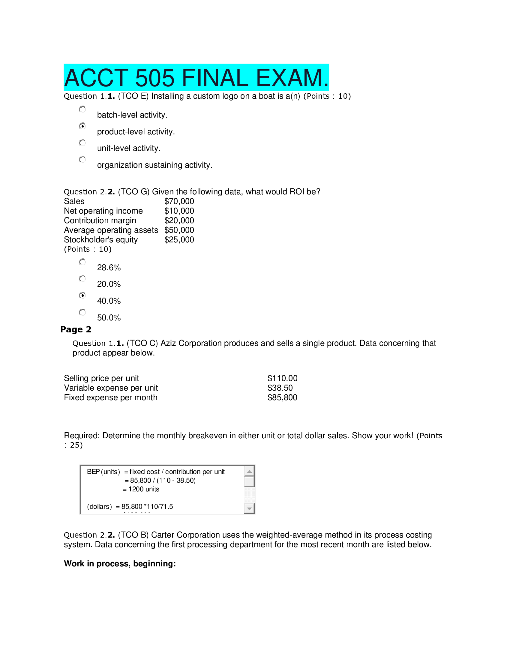 ACCT 505 FINAL EXAM.