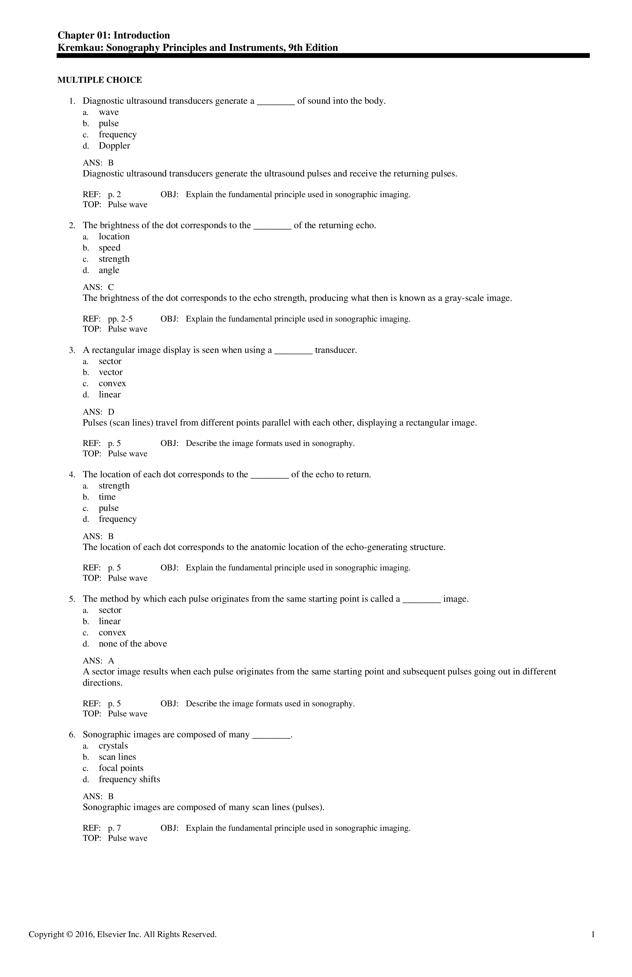 Test Bank for Sonography Principles and Instruments 9th Edition by Kremkau