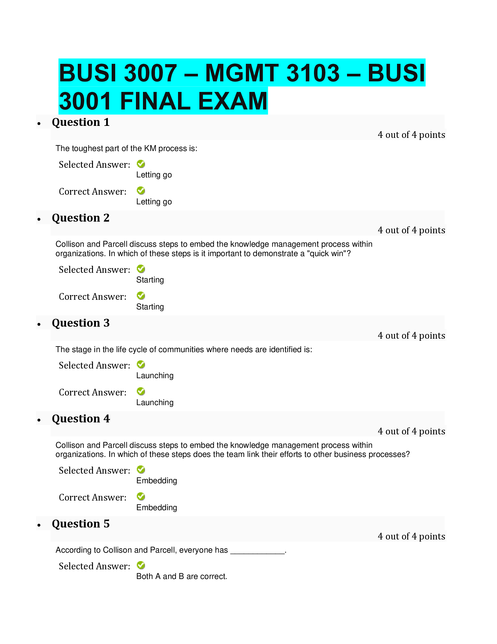 BUSI 3007- BUSI 3001- MGMT 3103 MIDTERM EXAM WEEK 3.