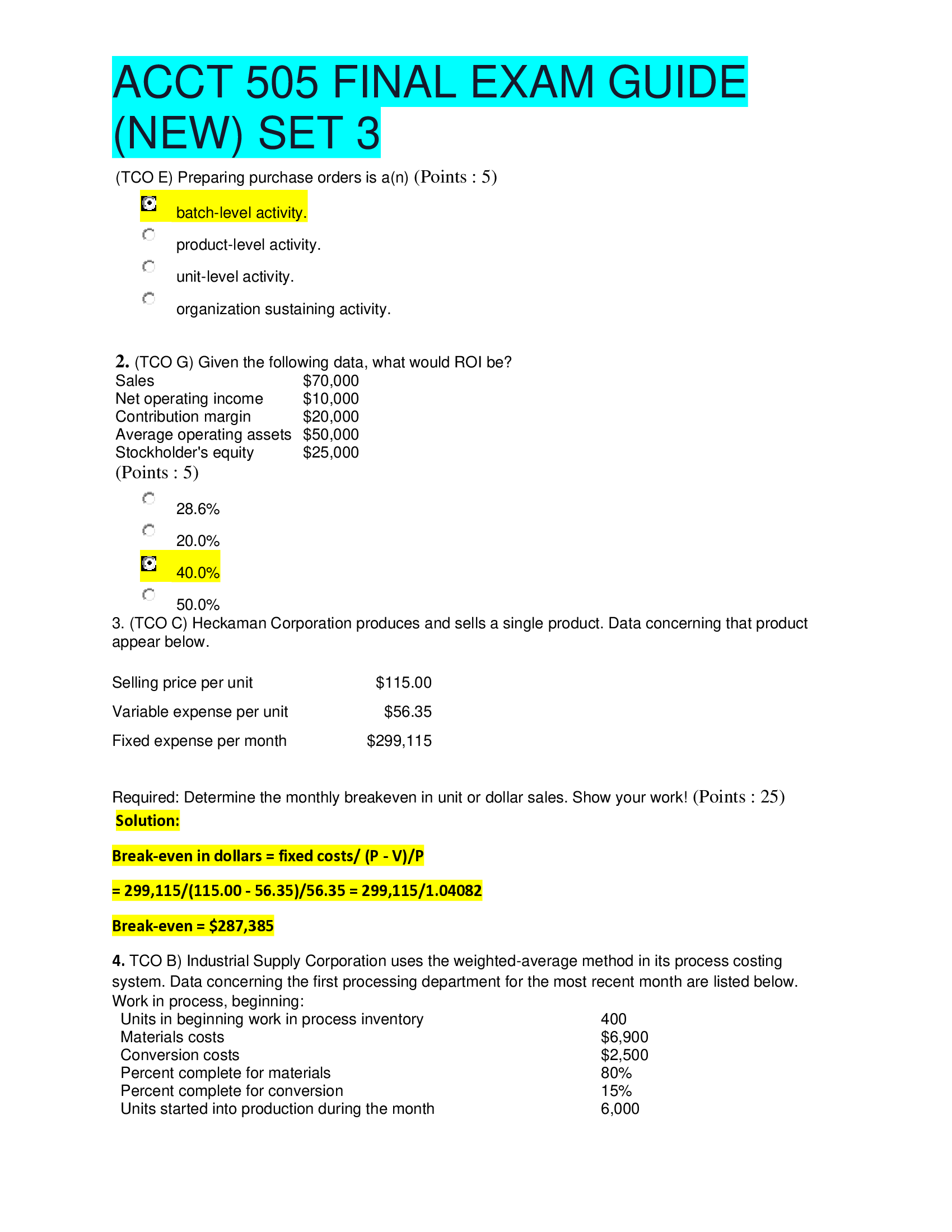 ACCT 505 FINAL EXAM GUIDE (NEW) SET 3.