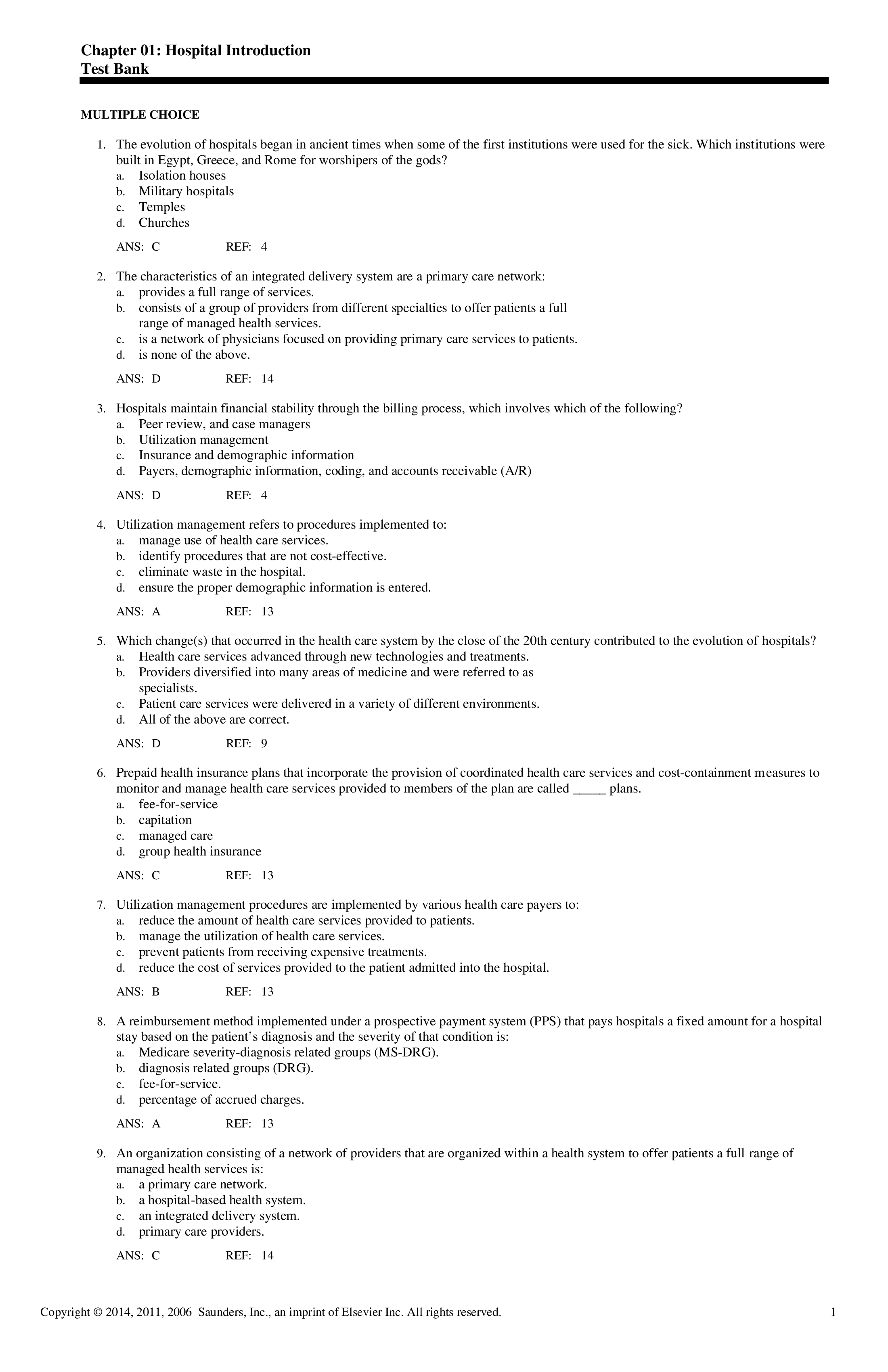 Test Bank for Understanding Hospital Billing and Coding 3rd Edition by Ferenc