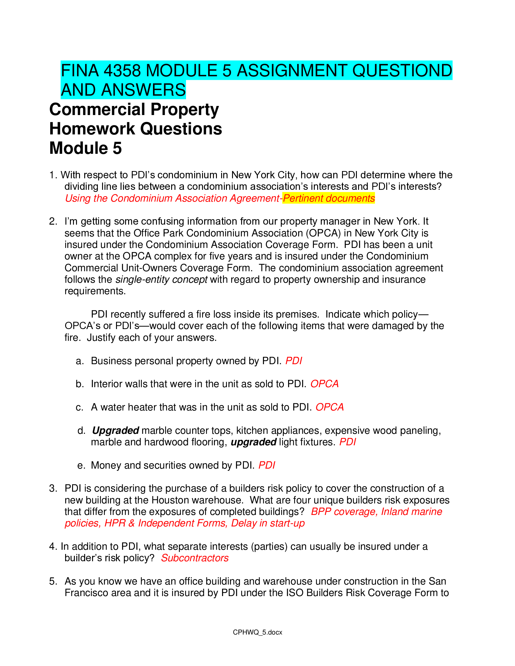FINA 4358 MODULE 5 ASSIGNMENT QUESTIOND AND ANSWERS.