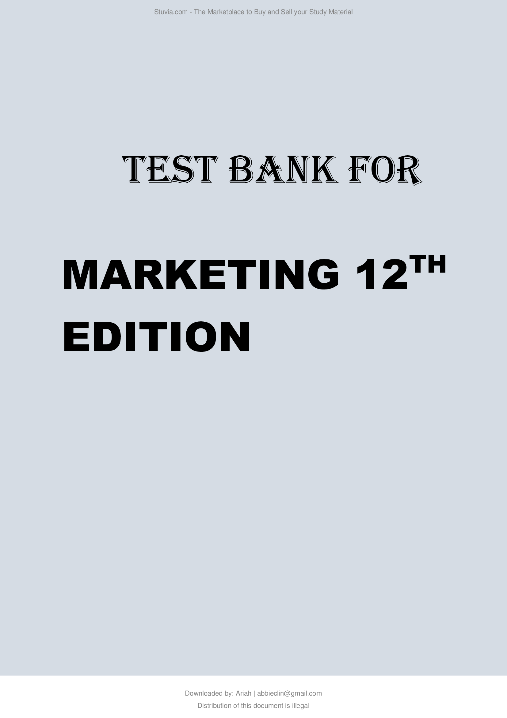 Test Bank for Marketing, 12th Edition, Lamb.