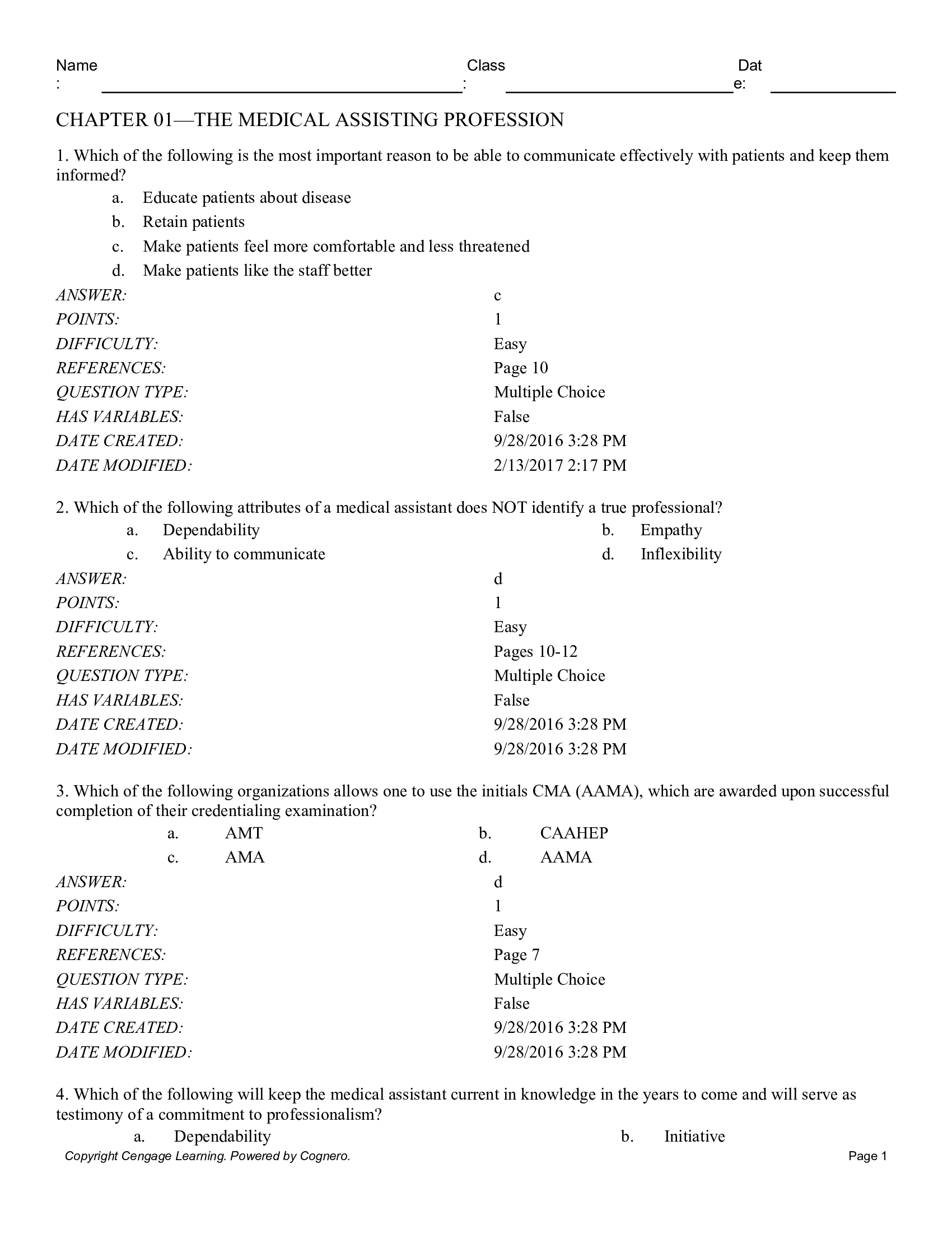Test Bank for Administrative Medical Assisting 6th Edition by Lindh.