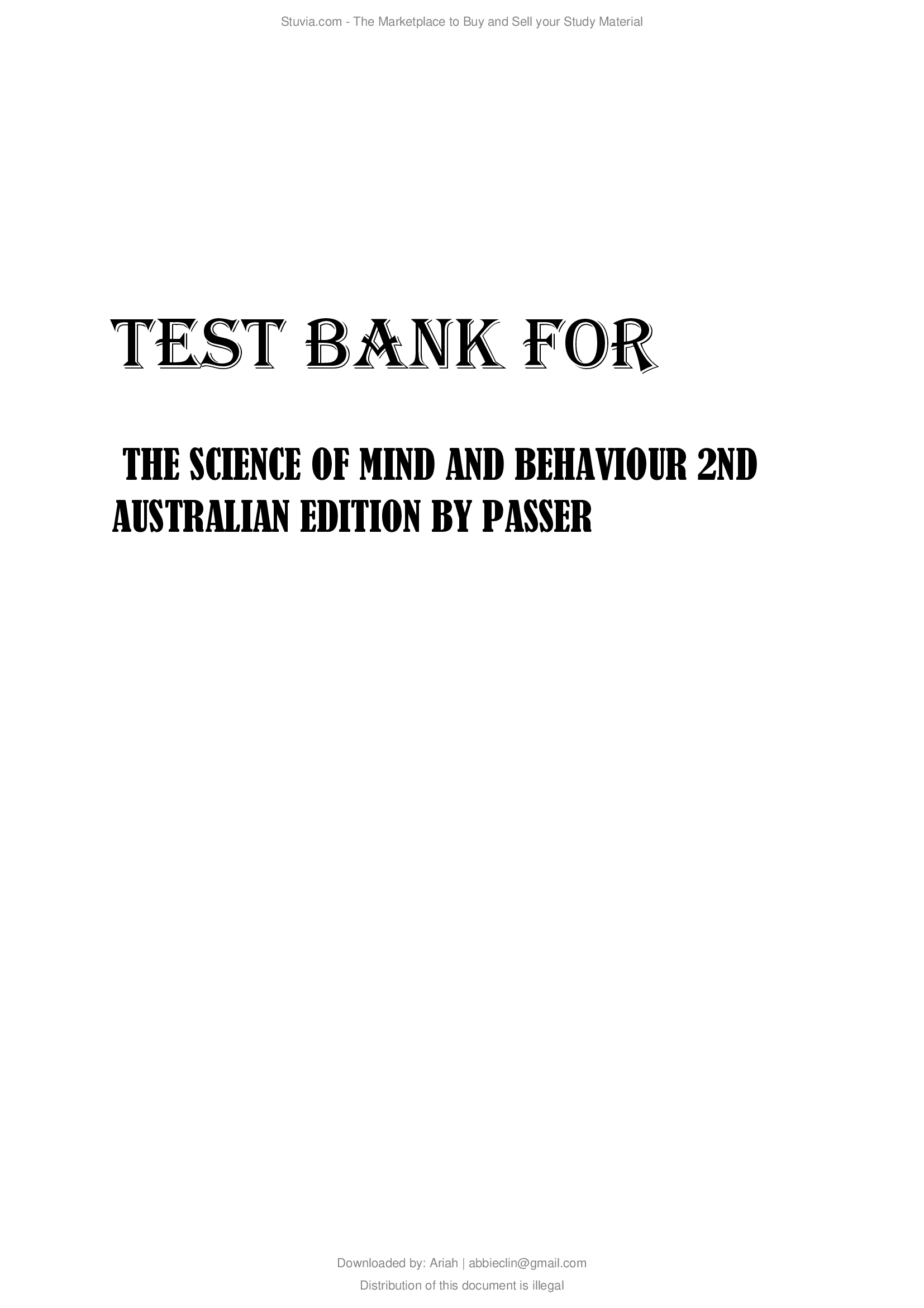 Test Bank for The Science of Mind and Behaviour 2nd Australian Edition by Passer..