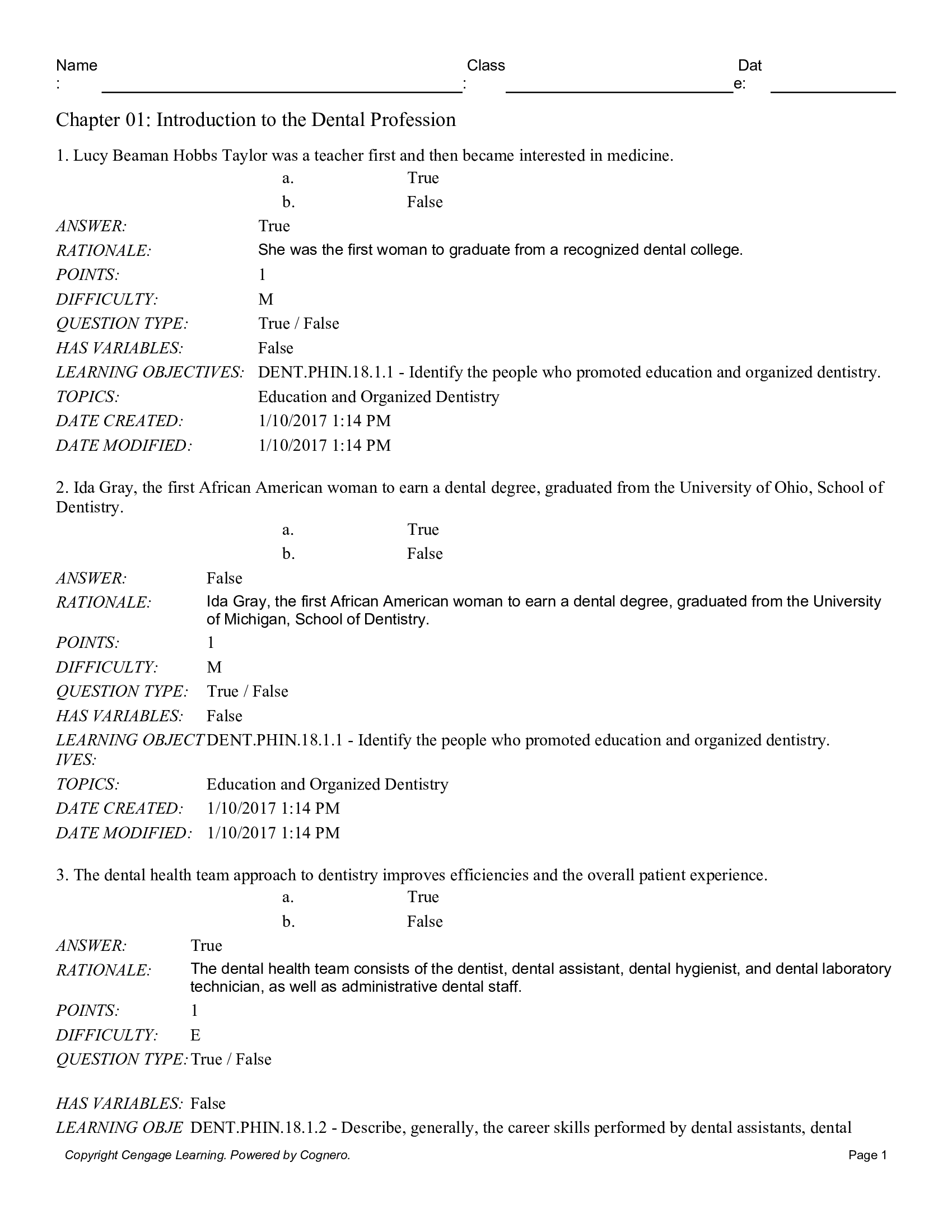 Test Bank for Dental Assisting A Comprehensive Approach 5th Edition by Phinney.