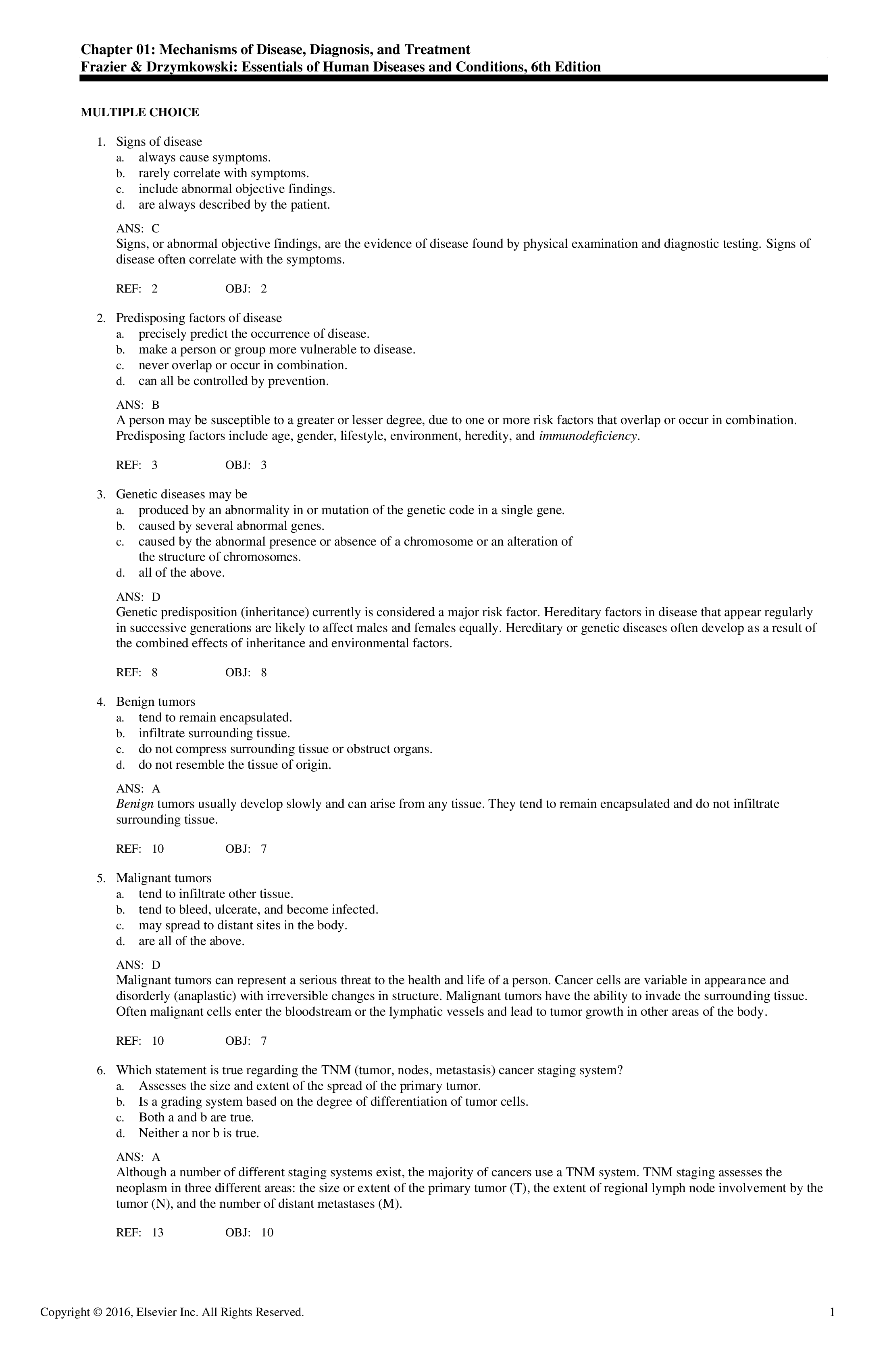 Test Bank for Essentials of Human Diseases and Conditions 6th Edition by Frazier.