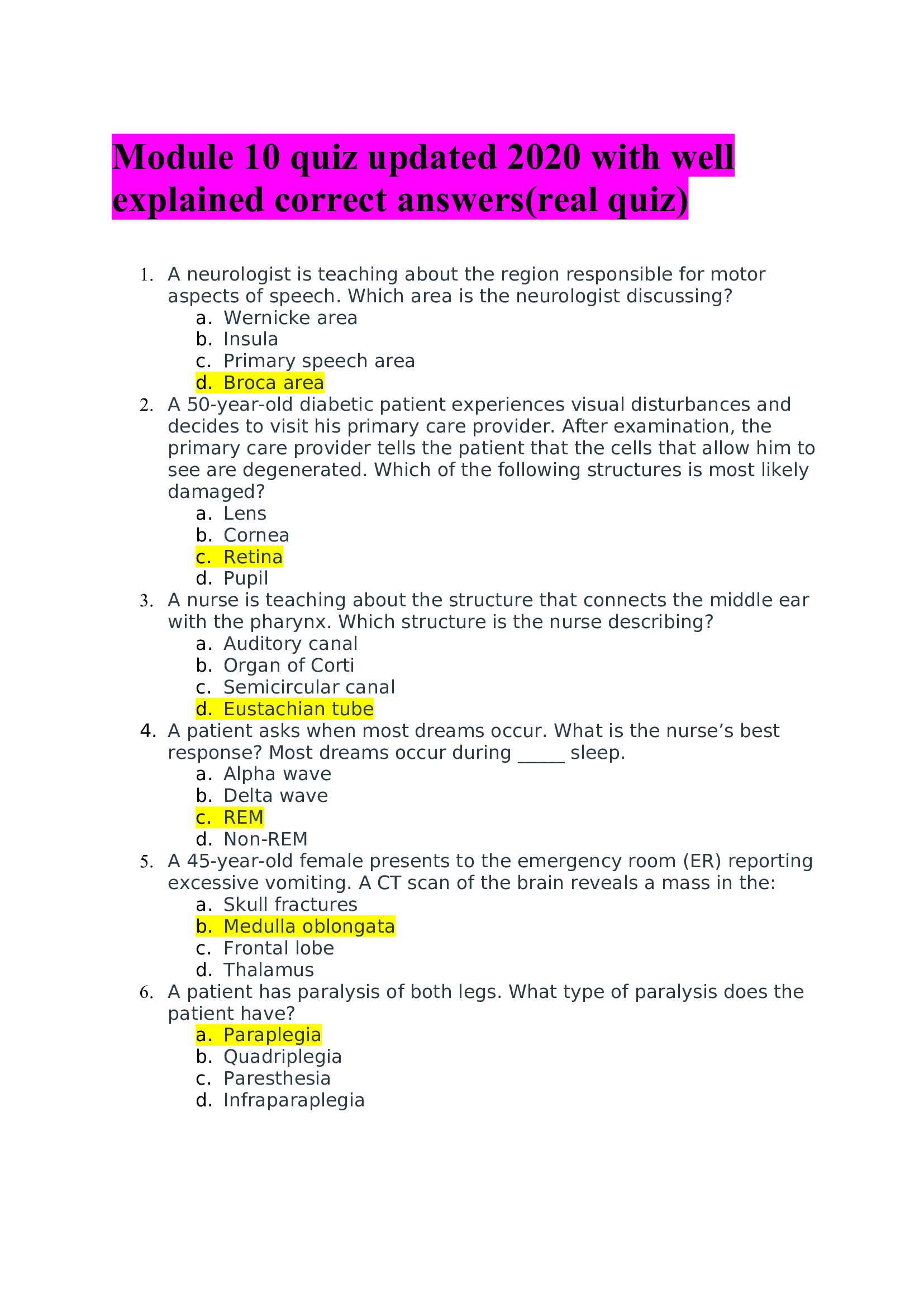 Module 10 quiz updated 2020 with well explained correct answers(real quiz).