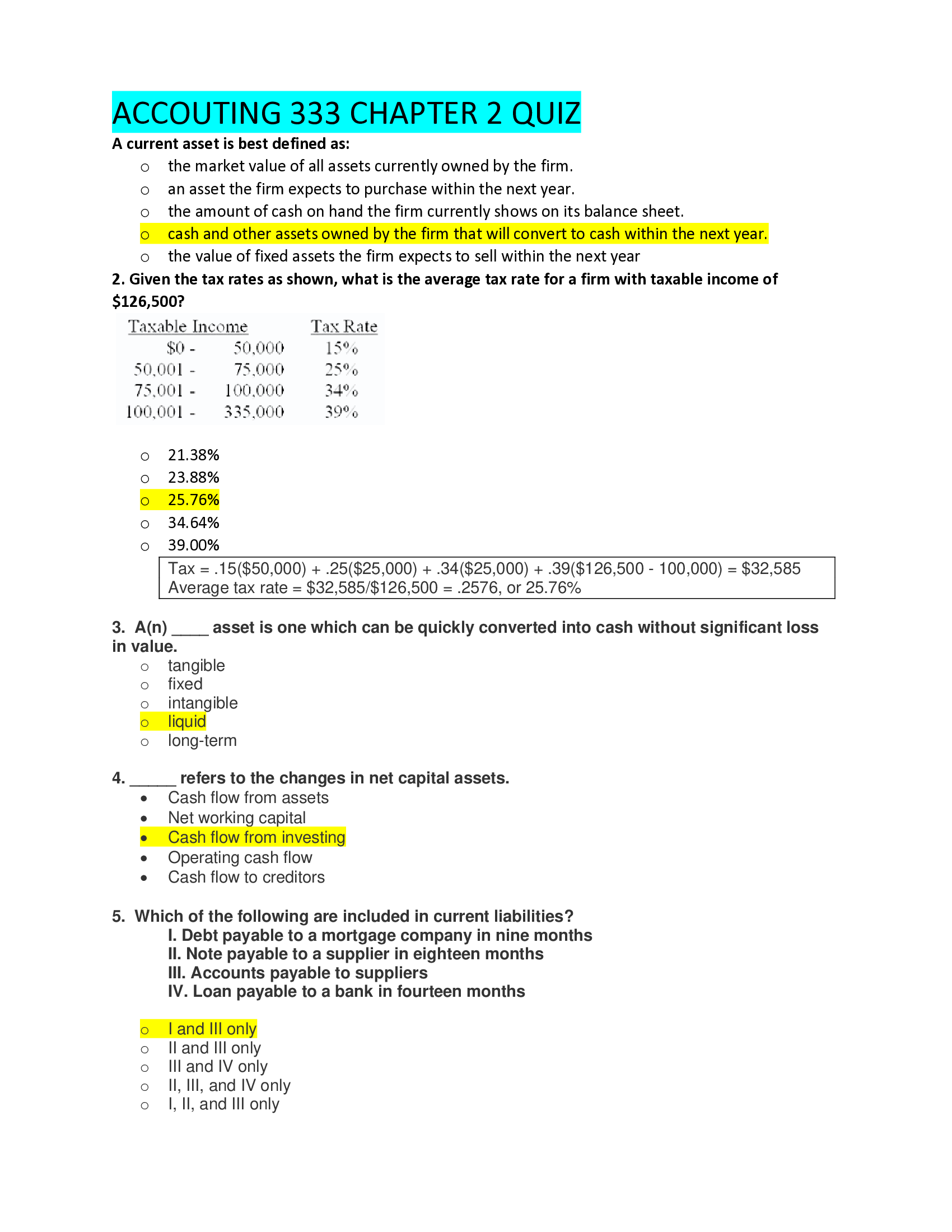 ACCOUTING 333 CHAPTER 2 QUIZ.
