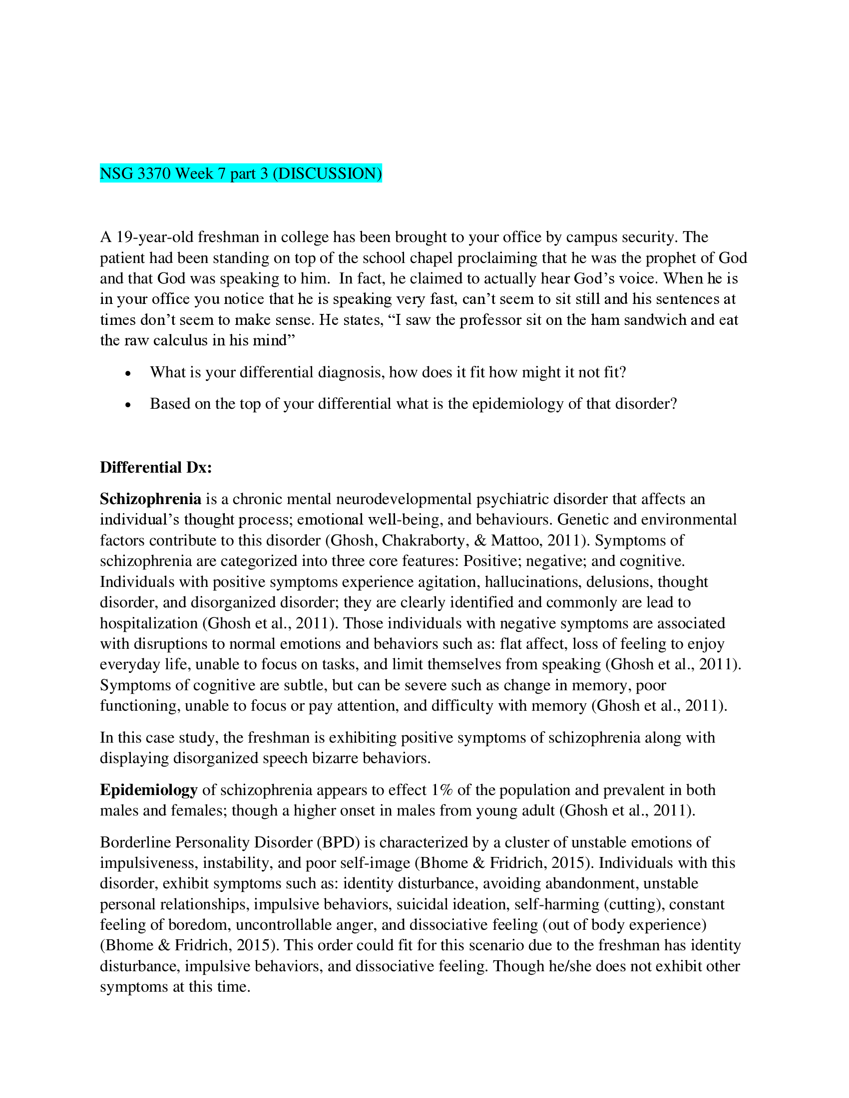 NSG 3370 Week 7 part 3 (DISCUSSION).