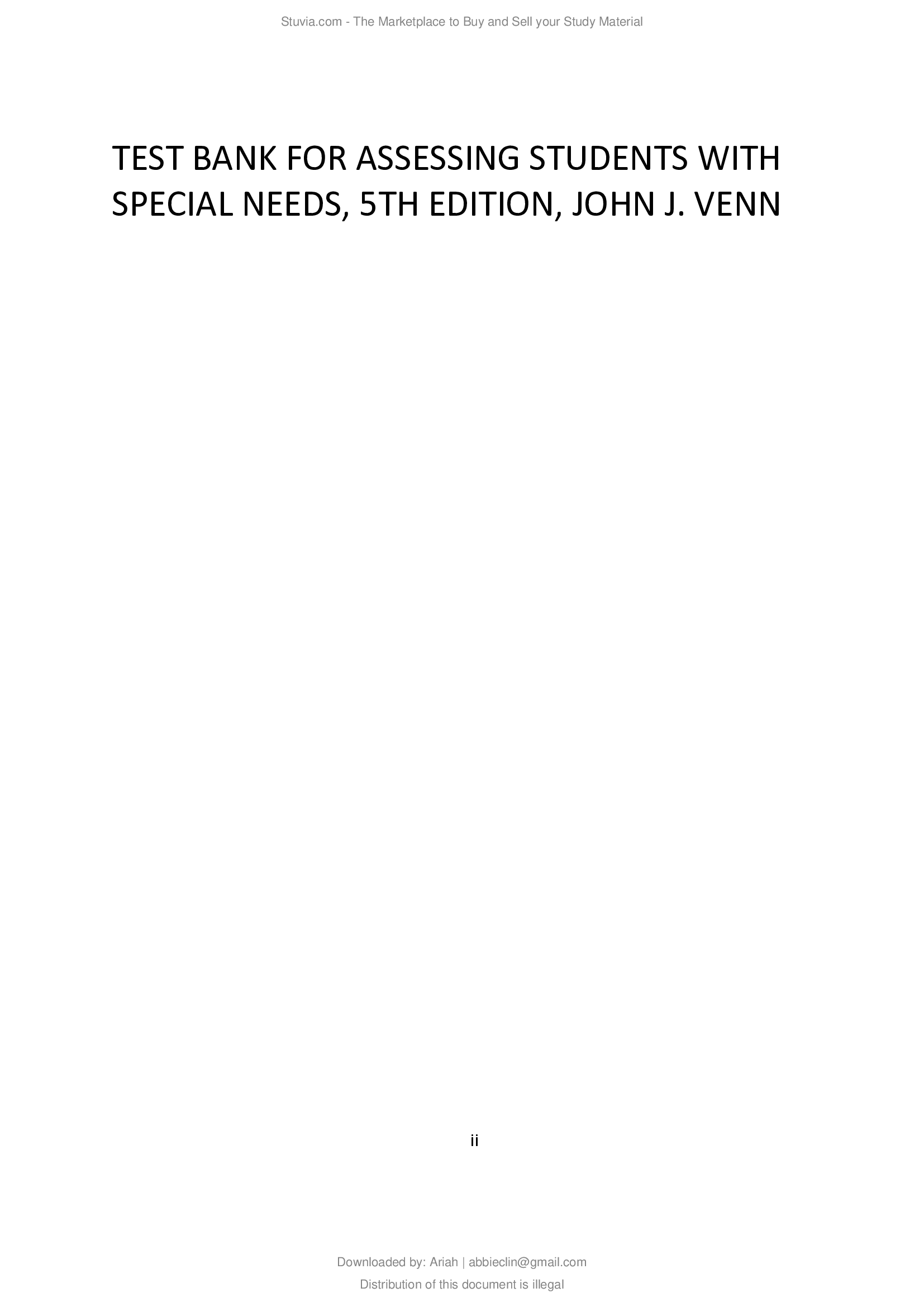 TEST BANK FOR ASSESSING STUDENTS WITH SPECIAL NEEDS, 5TH EDITION, JOHN J. VENN...
