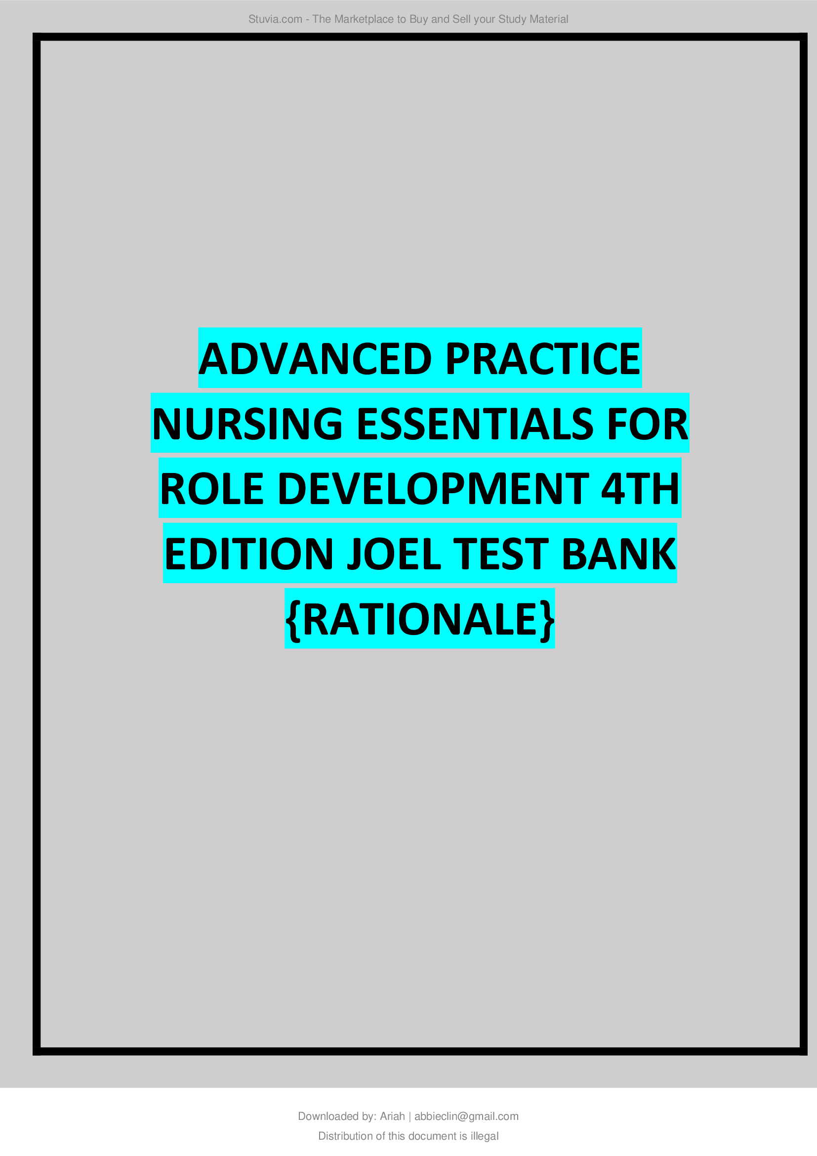 Advanced Practice Nursing: Essentials for Role Development 4th Edition Joel Test Bank