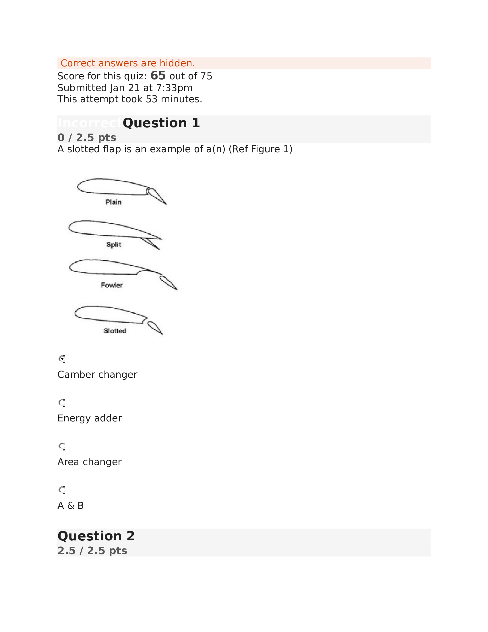AVIA 305 Airplane Aerodynamics Test 1-Score for this quiz: 65 out of 75 (Liberty University)