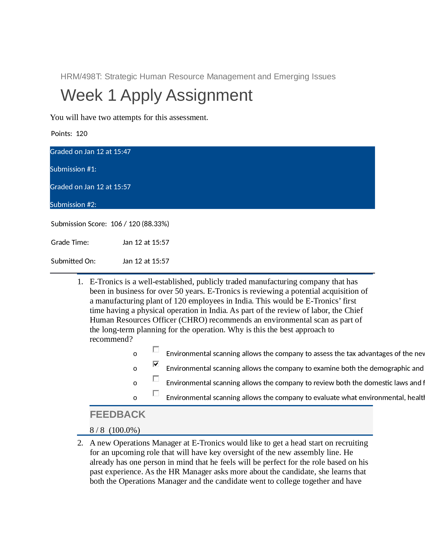 HRM498T Strategic Human Resource Management and Emerging Issues Week 1 Apply Assignment solutions