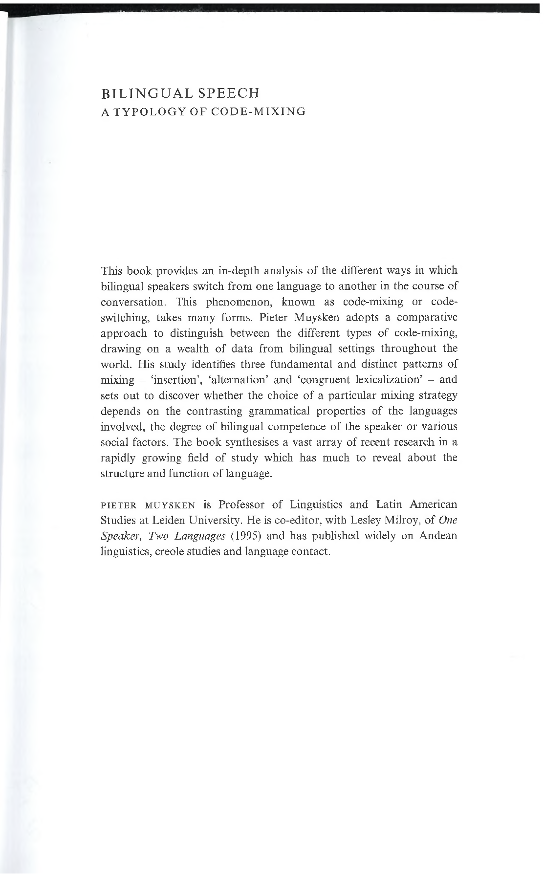 [Ebook][Pdf] BILINGUAL SPEECH A TYPOLOGY OF CODE-MIXING BY PIETER MUYSKEN
