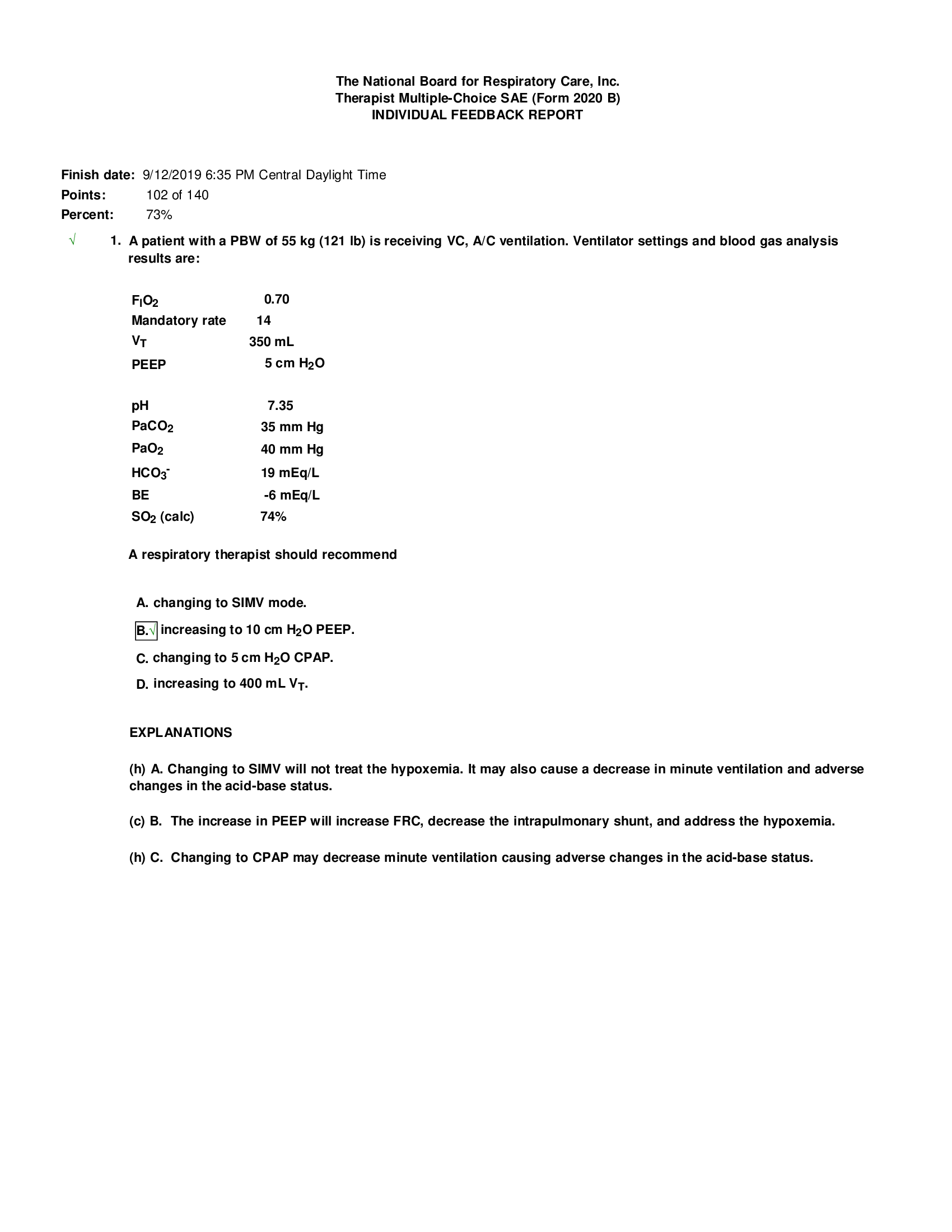 Therapist Multiple Choice Self Assessment Examination 2020 B